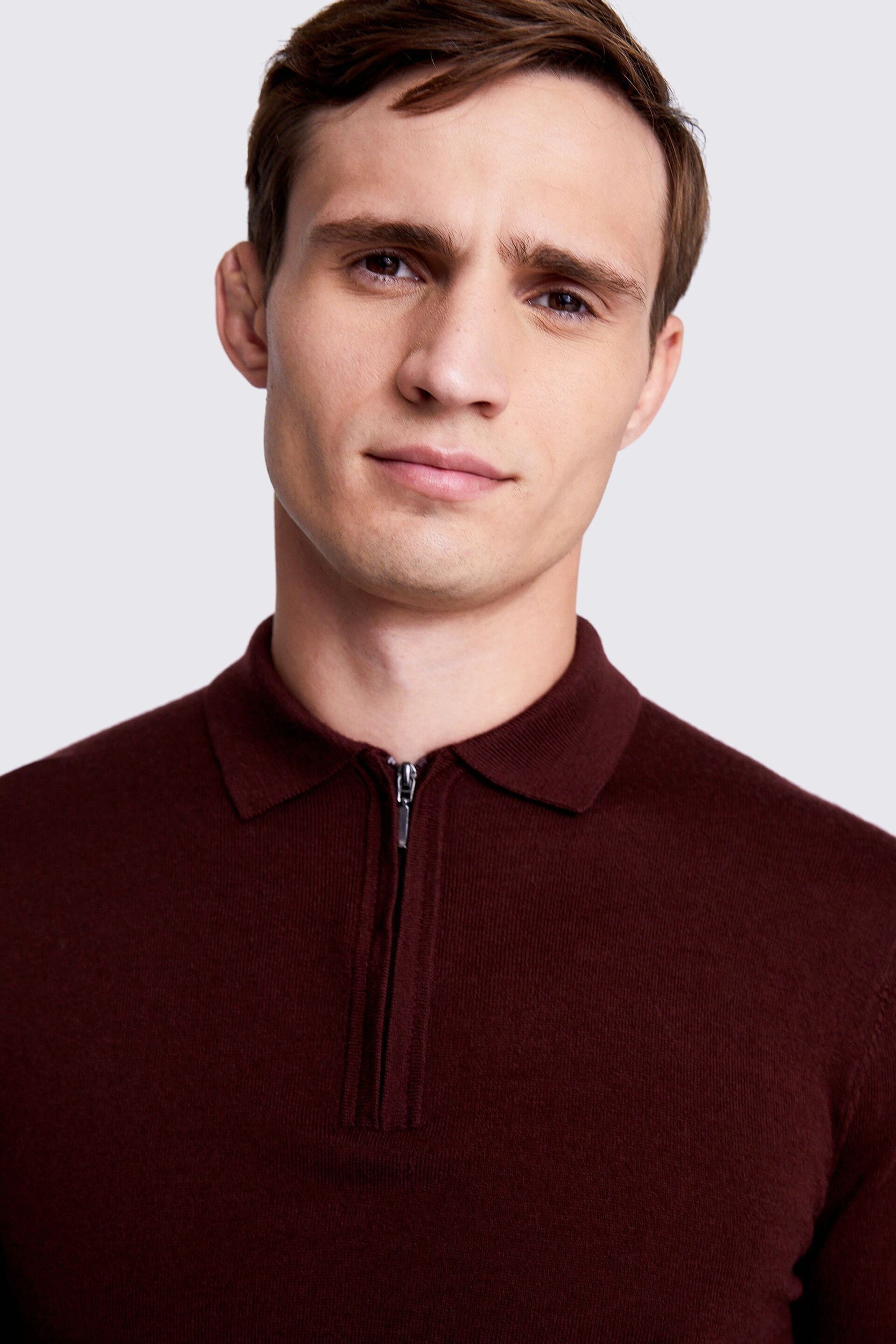 MOSS Red Merino Blend Zip Polo Shirt - Image 3 of 5