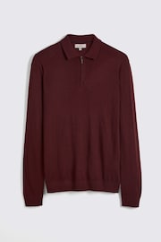MOSS Red Merino Blend Zip Polo Shirt - Image 4 of 5