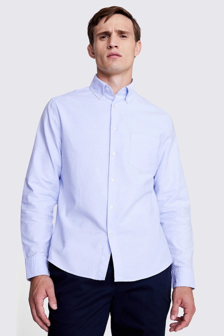 MOSS Blue Washed Oxford 100% Cotton Shirt - Image 1 of 4