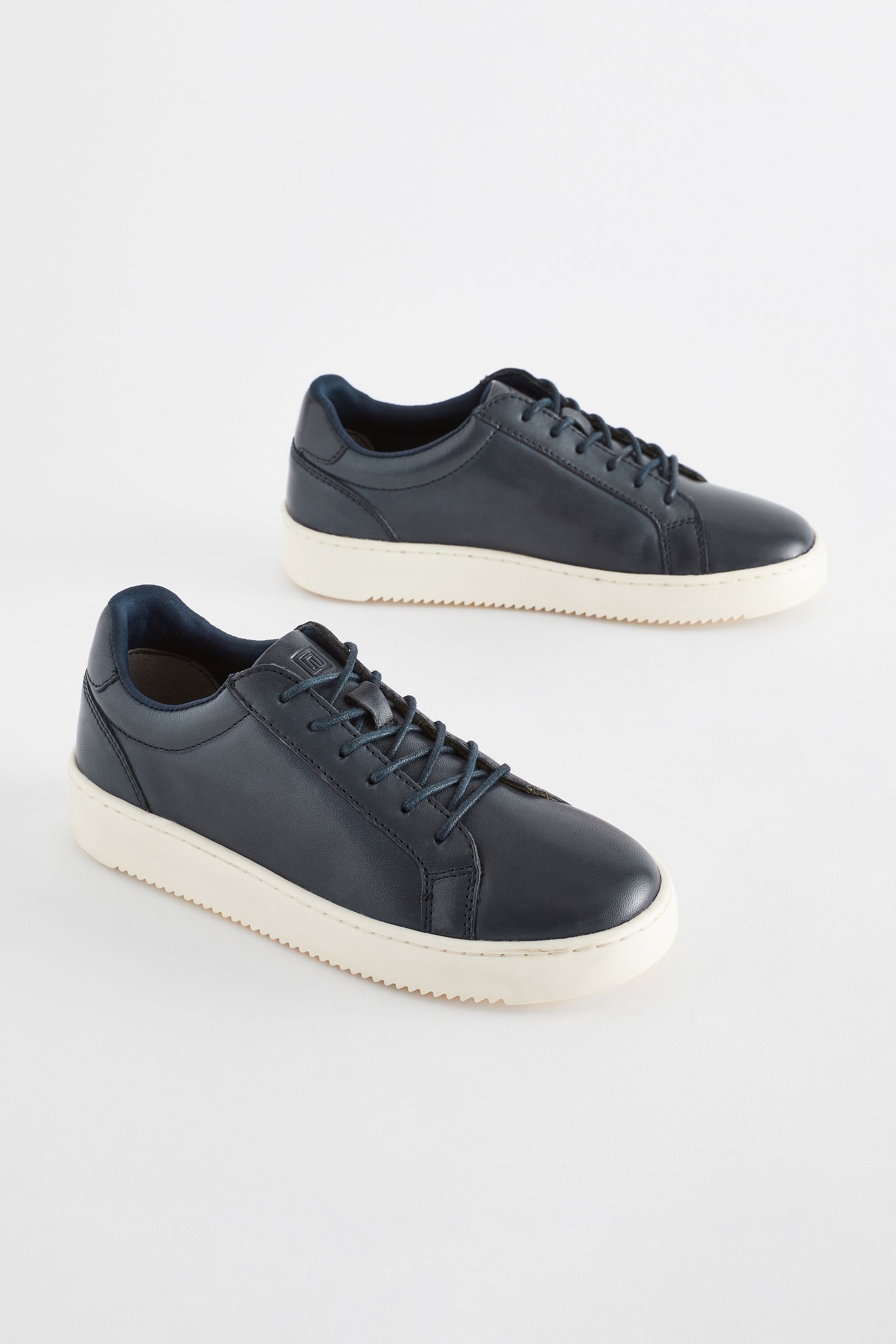 Mens navy leather trainers on sale