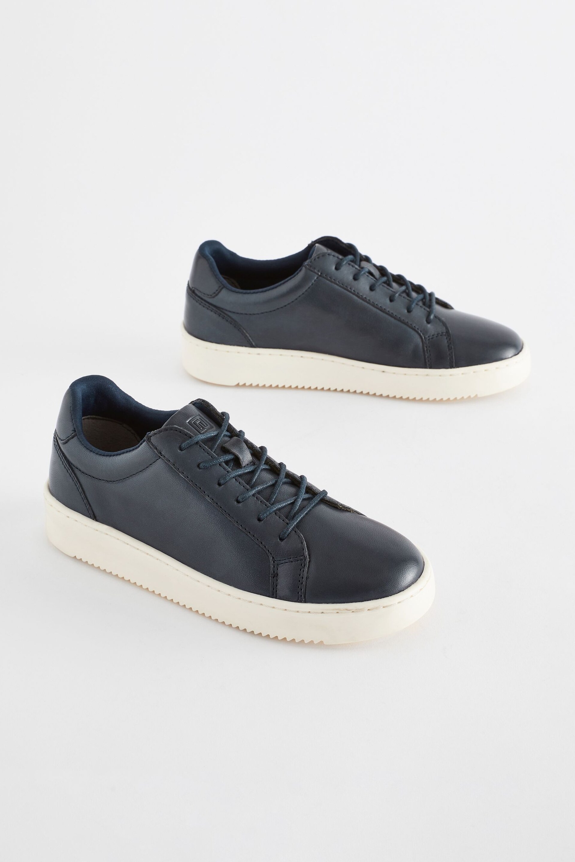 Navy Blue Leather Smart Lace-Up Trainers - Image 1 of 5