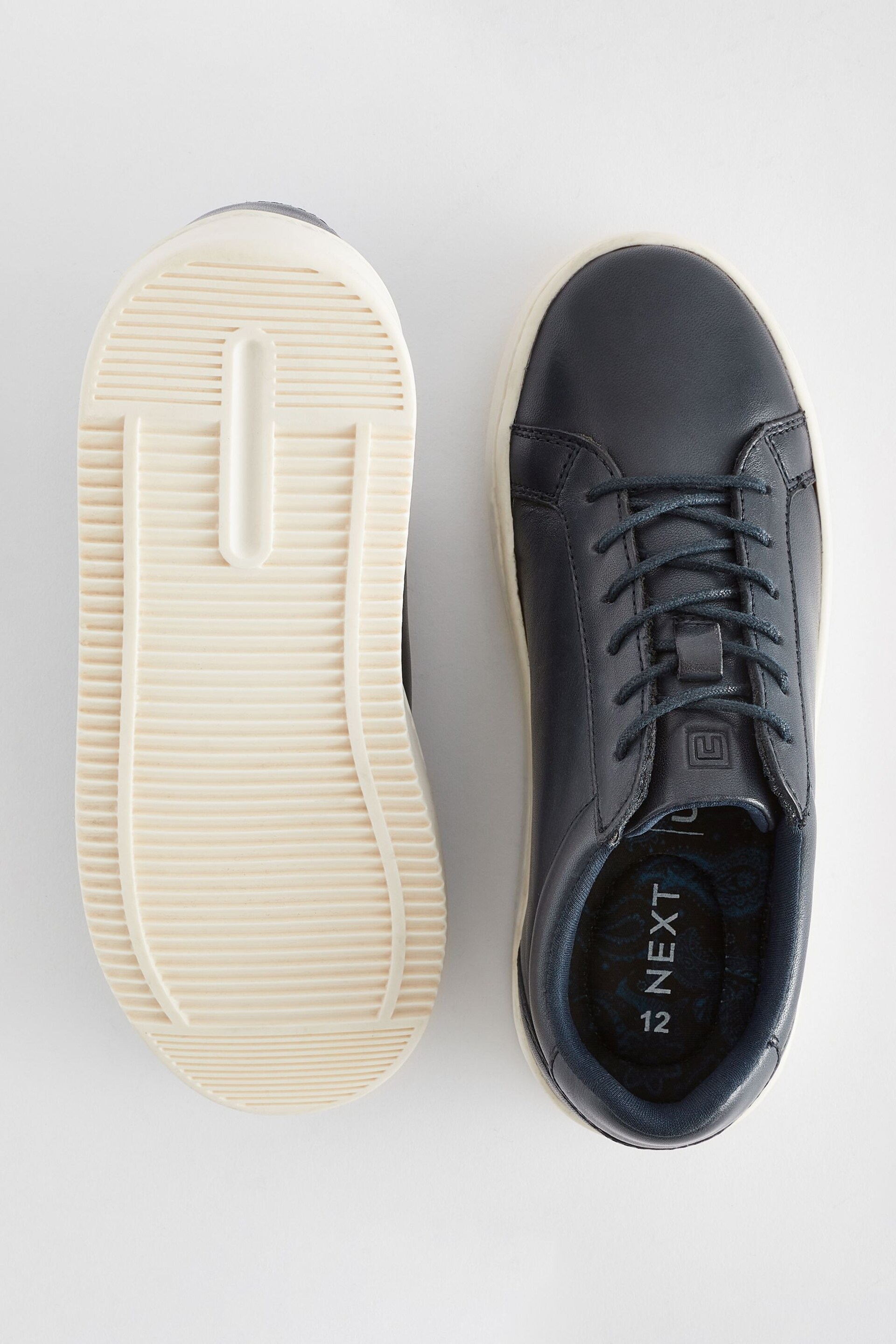 Navy Blue Leather Smart Lace-Up Trainers - Image 4 of 5