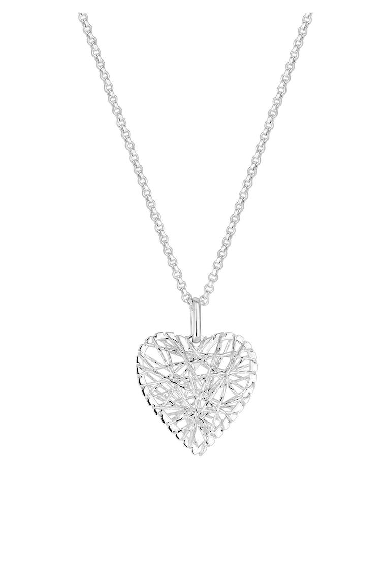 Simply Silver Sterling Silver Tone 925 Diamond Cut Mesh Wrap Heart Necklace - Image 1 of 2