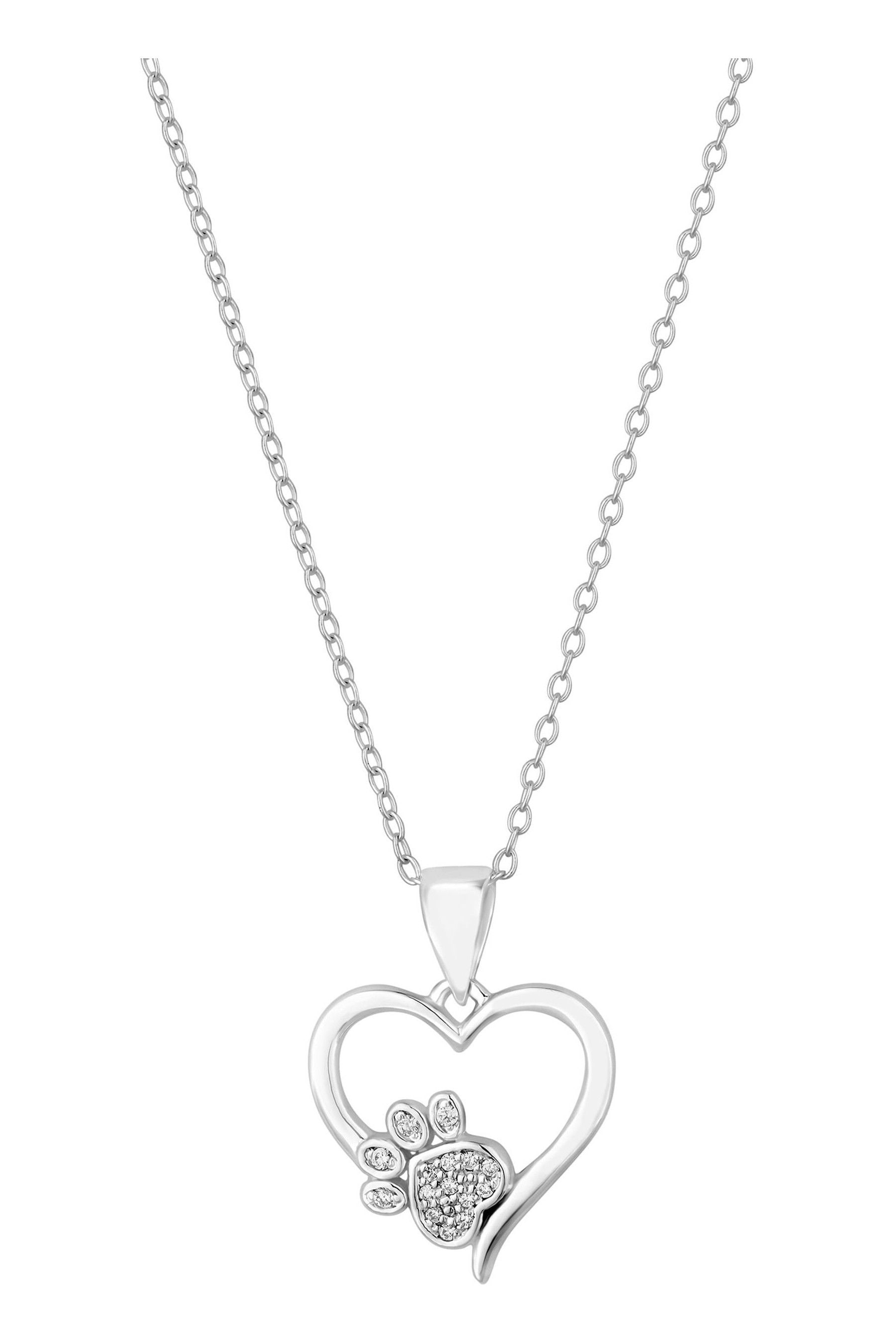 Buy Simply Silver Sterling Silver Tone 925 Paw Print And Heart Pendant Necklace from the Next UK online shop