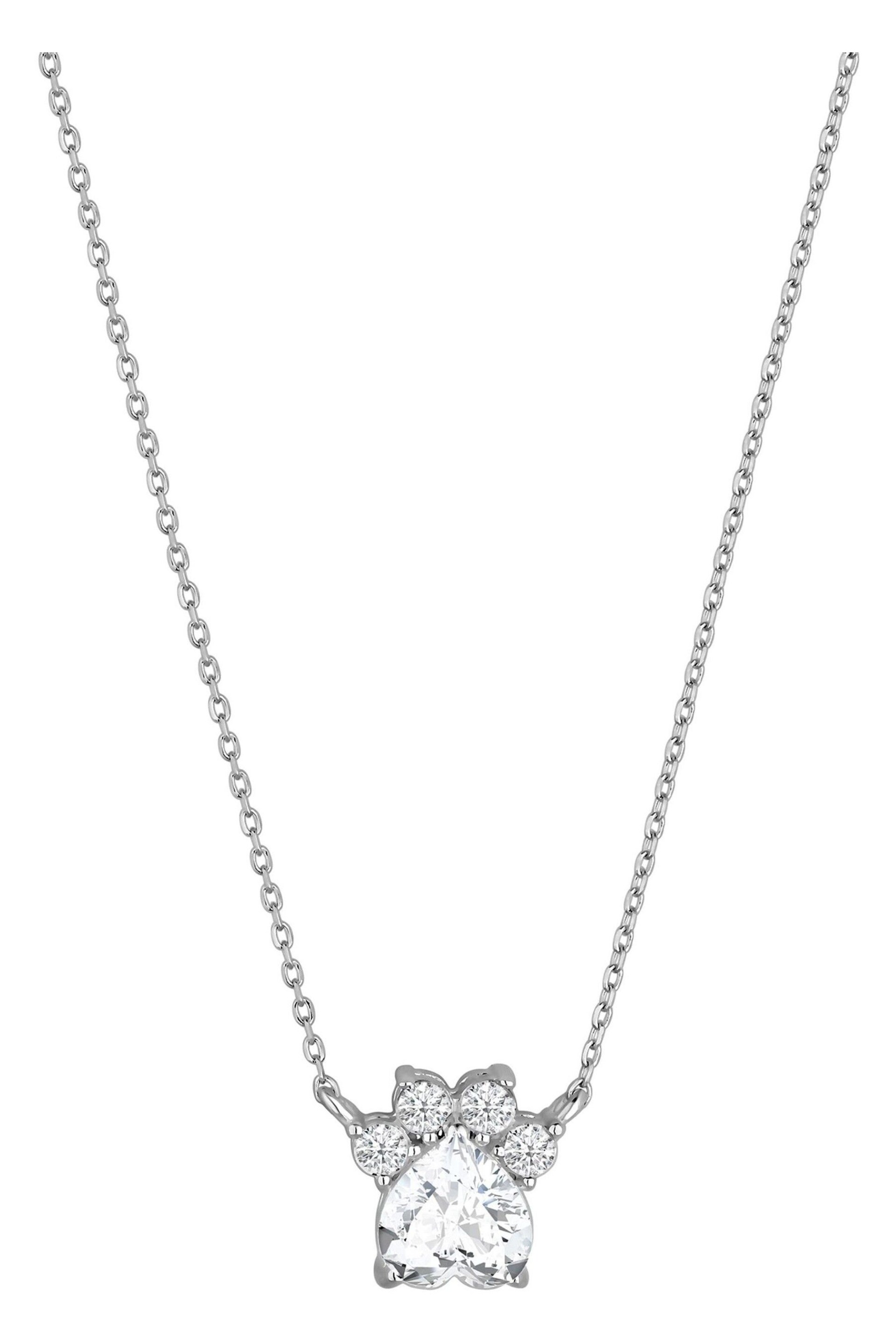Simply Silver 925 Sterling Silver Cubic Zirconia Paw Print Pendant Necklace - Image 1 of 2