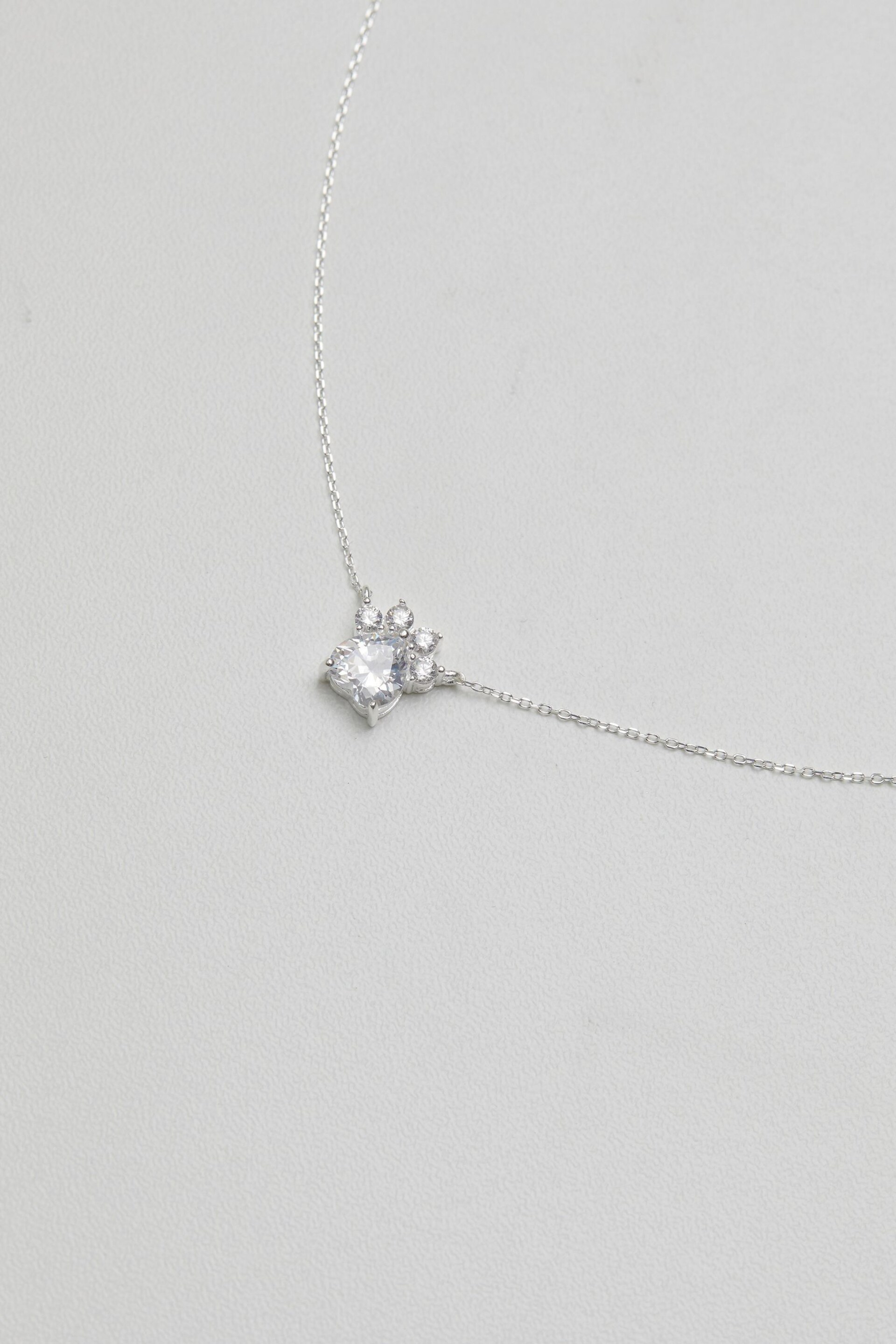 Simply Silver 925 Sterling Silver Cubic Zirconia Paw Print Pendant Necklace - Image 2 of 2