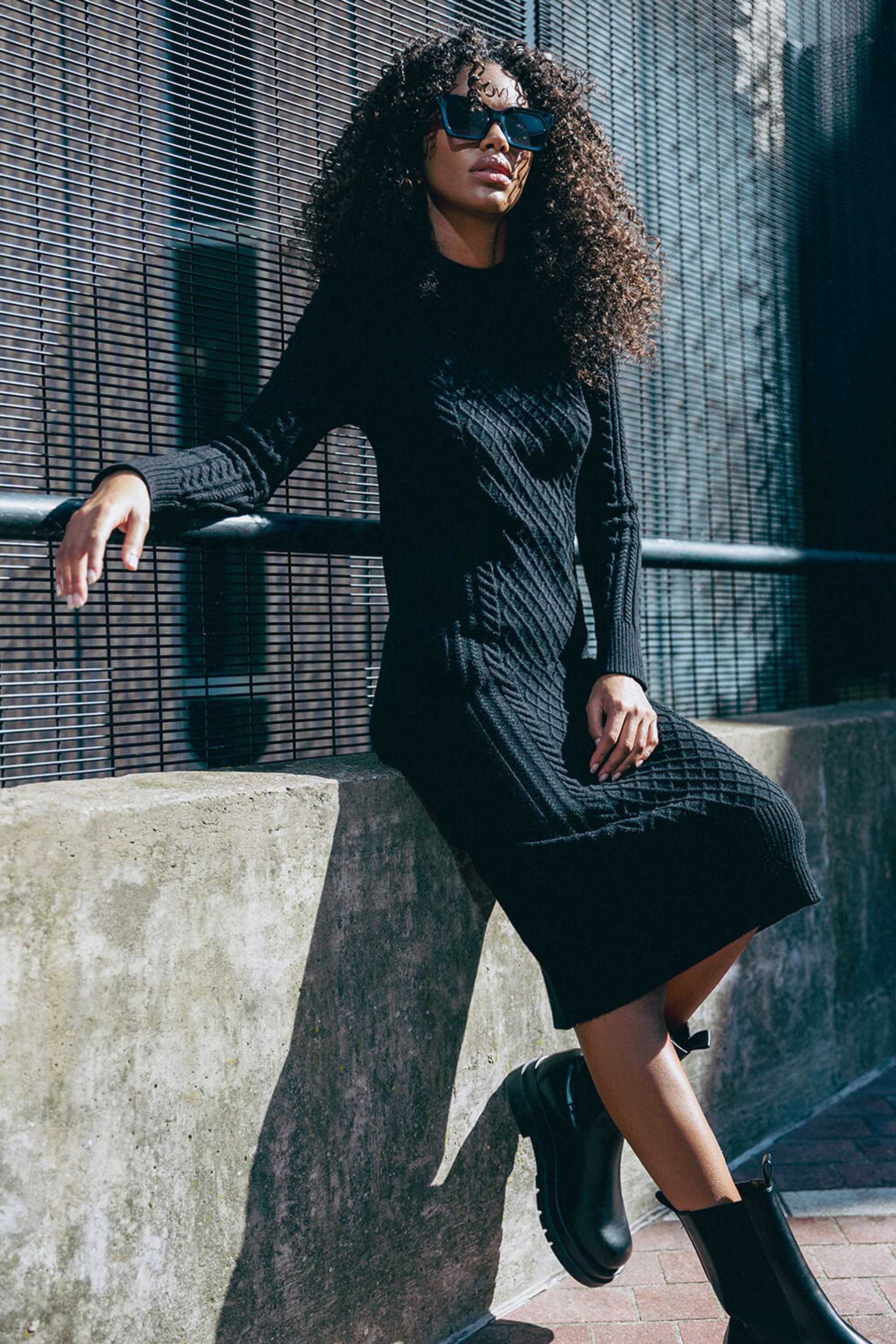 Buy Dusk Black Cable Knit Stretch Midi Jumper Dress from the Next UK online shop