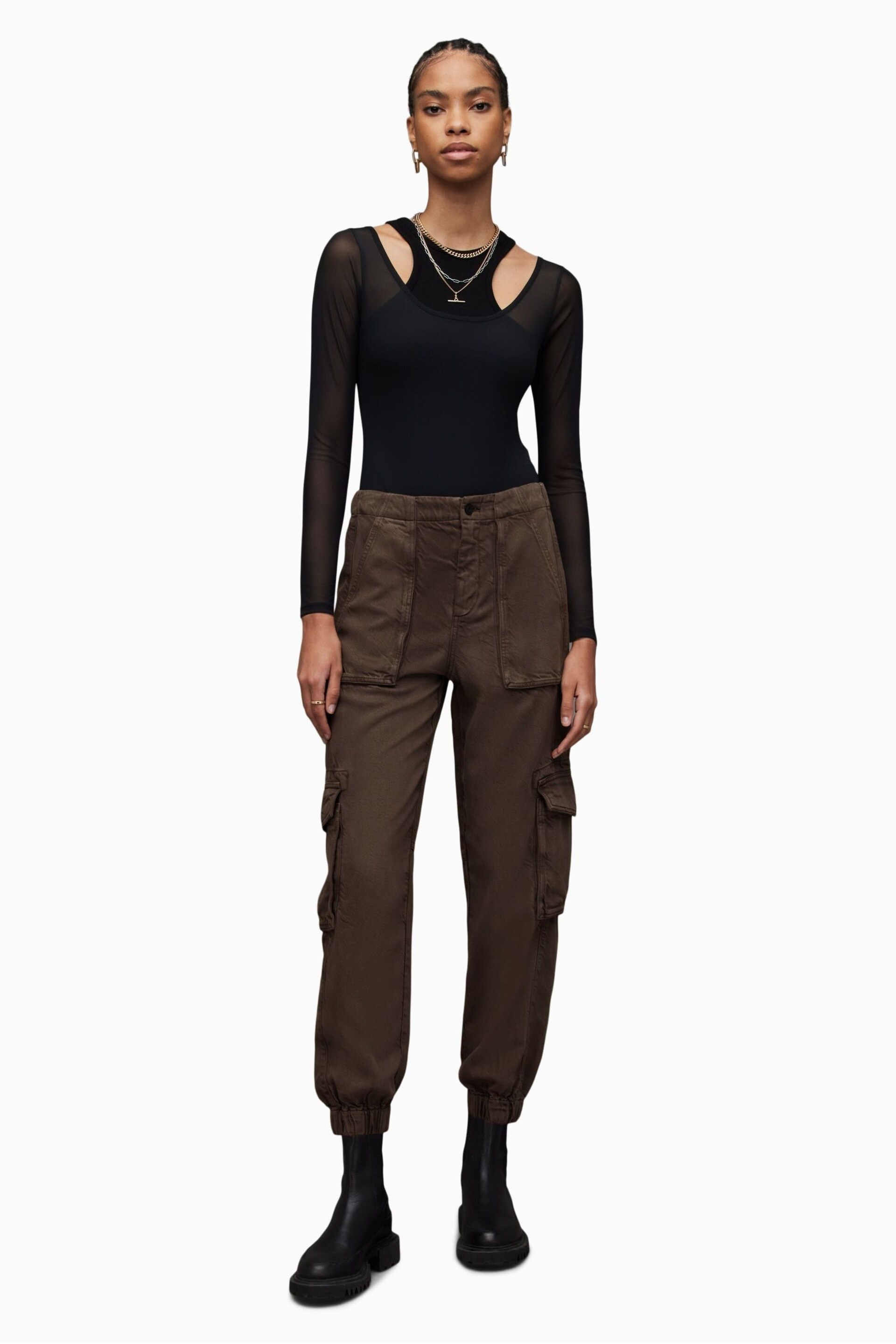 AllSaints Brown TENCEL™ Frieda Trousers - Image 3 of 6