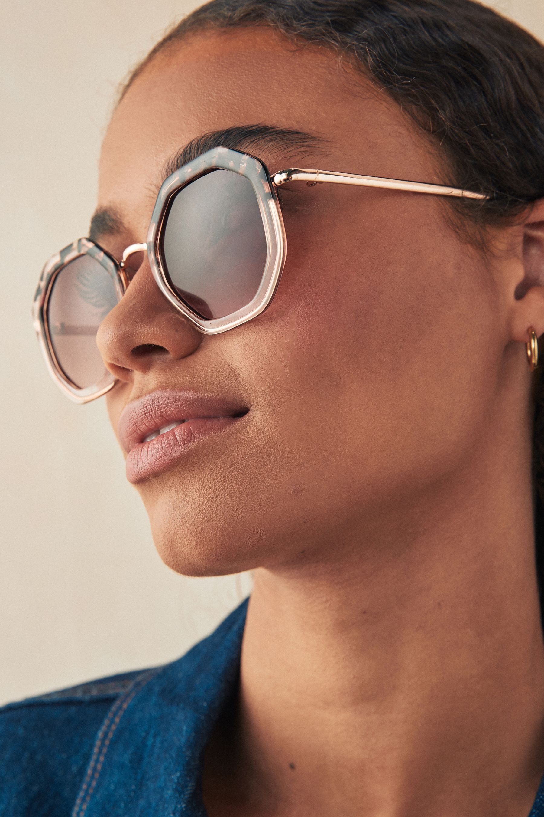 Buy Tortoiseshell Brown Hexagon Sunglasses from Next Luxembourg