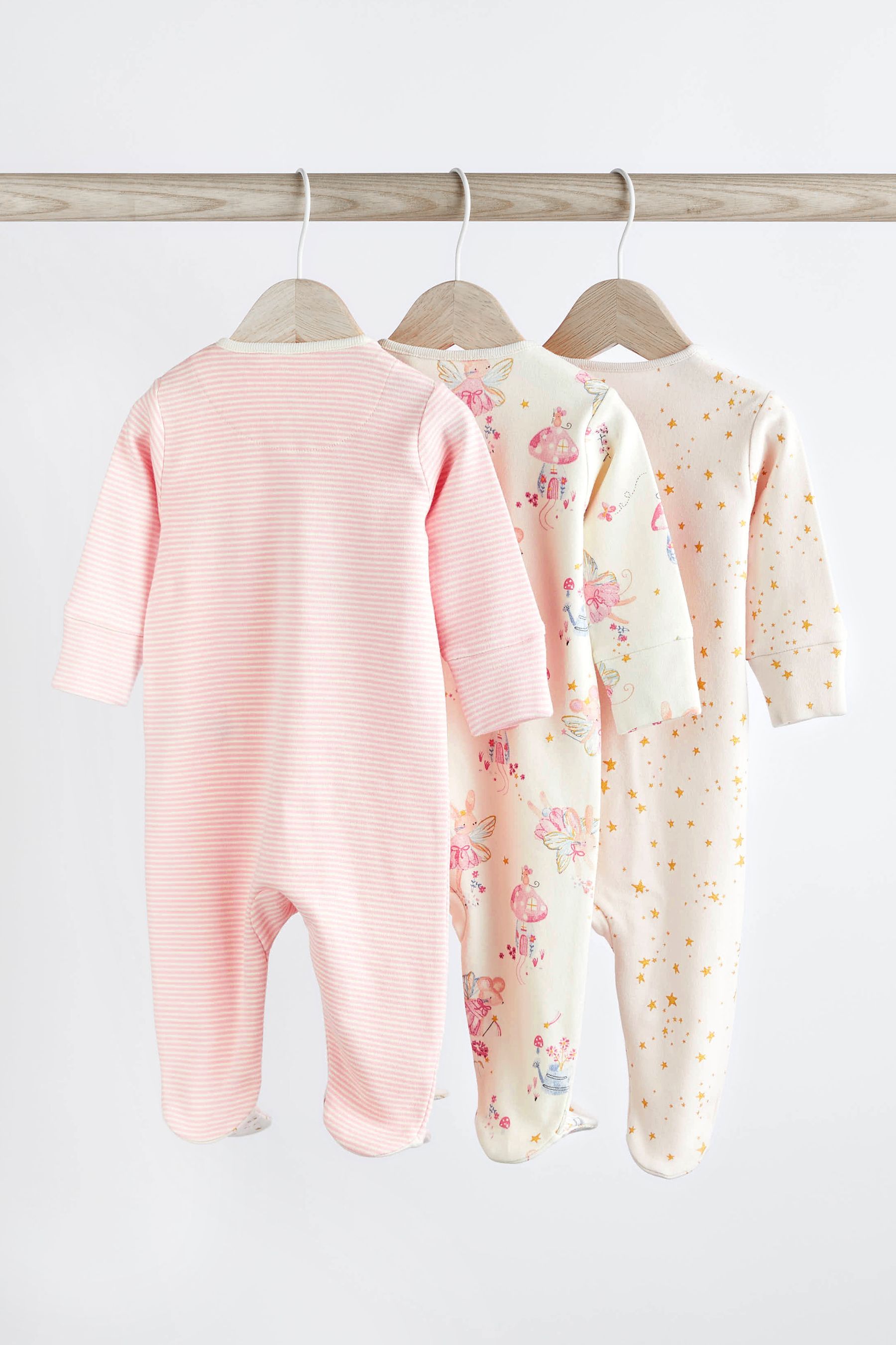 Pink Baby Two Way Zip 100 Cotton Sleespuits 3 Pack 0 2yrs