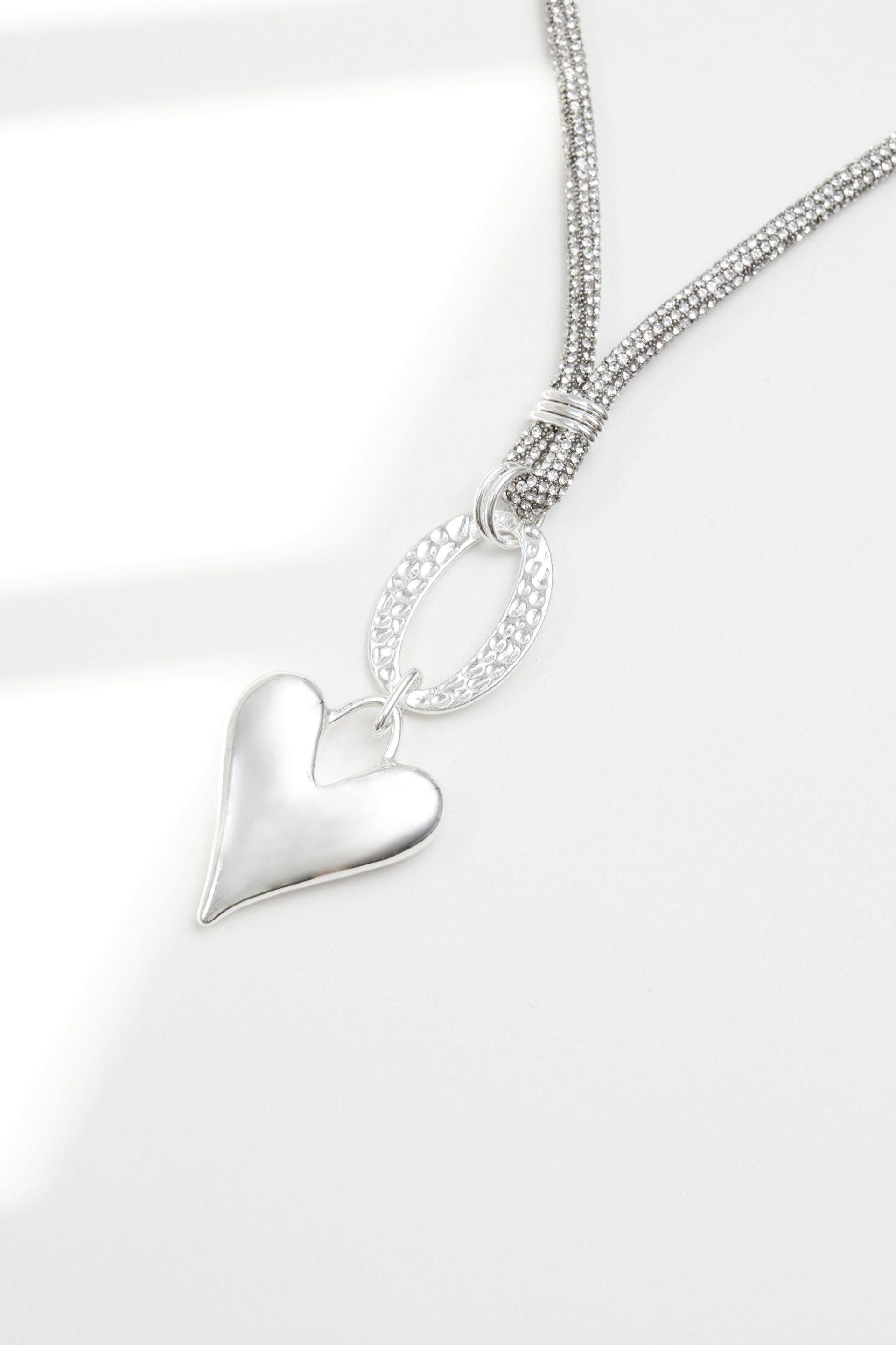 Mood Light Silver Polished Heart Mesh Chain Long Pendant Necklace - Image 2 of 2