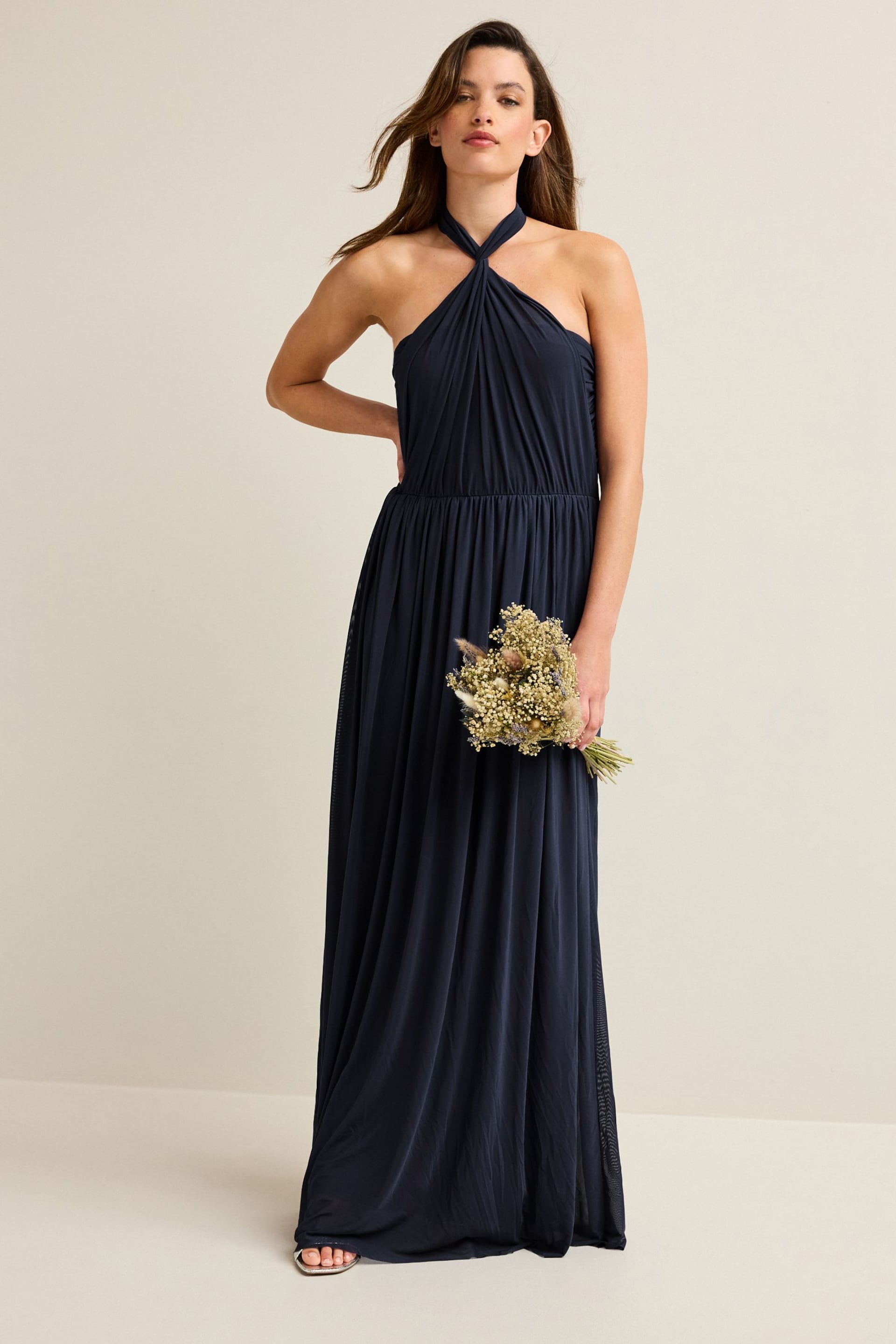 Navy Mesh Multiway Bridesmaid Wedding Maxi Dress - Image 1 of 11