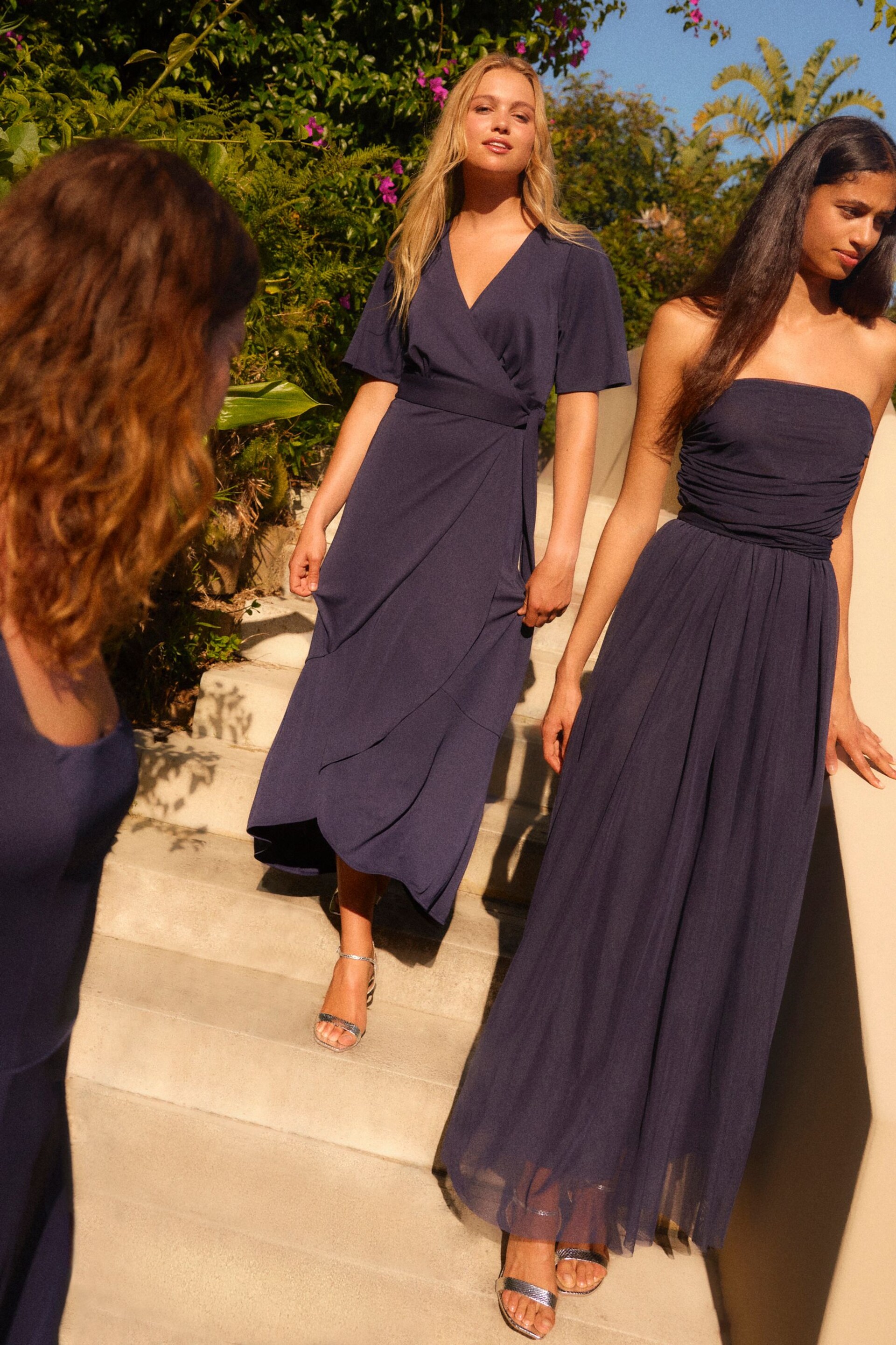 Navy Mesh Multiway Bridesmaid Wedding Maxi Dress - Image 3 of 11