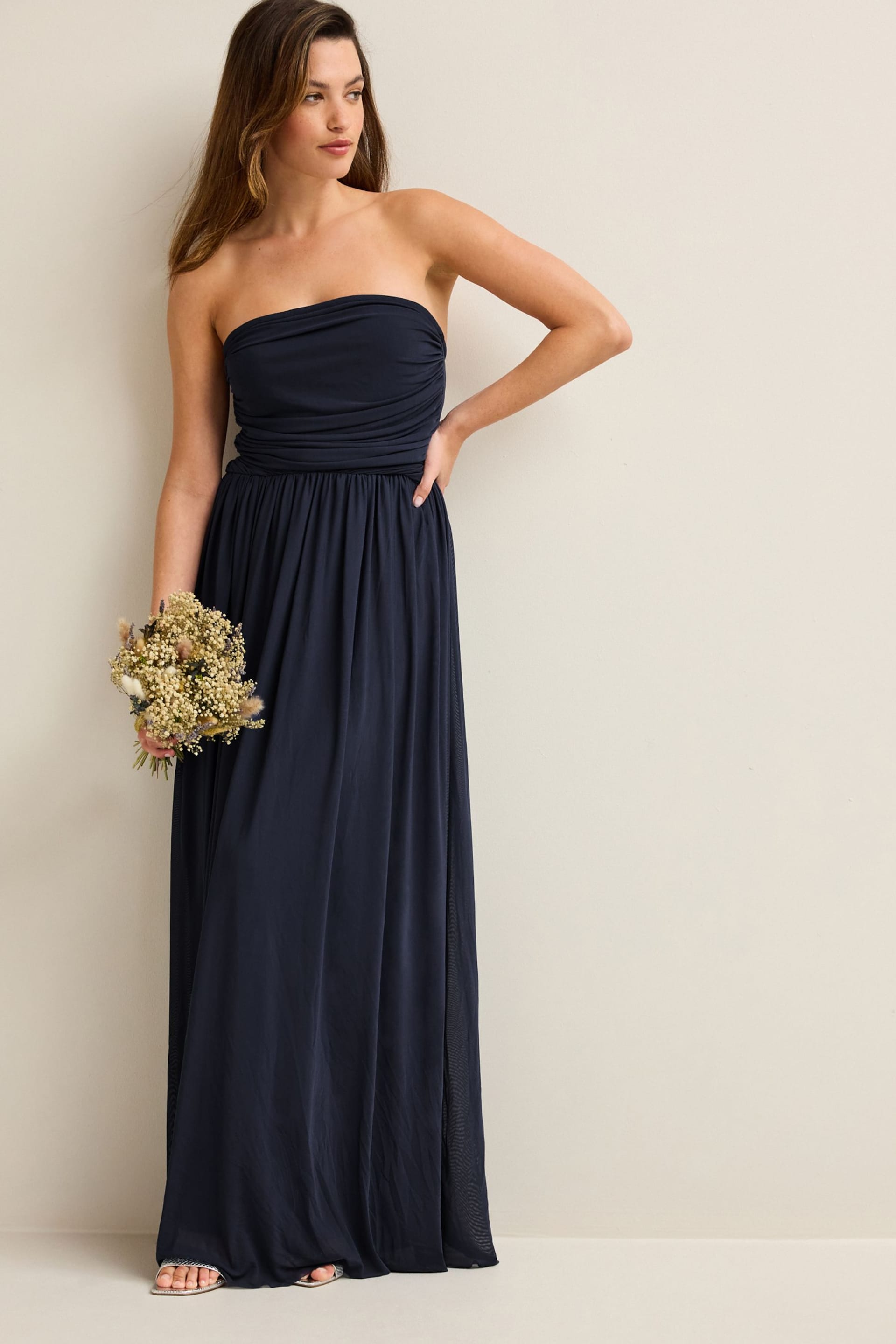 Navy Mesh Multiway Bridesmaid Wedding Maxi Dress - Image 4 of 11