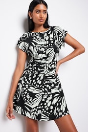 Mono Abstract Butterfly Textured Ruched Front Mini Dress - Image 1 of 5