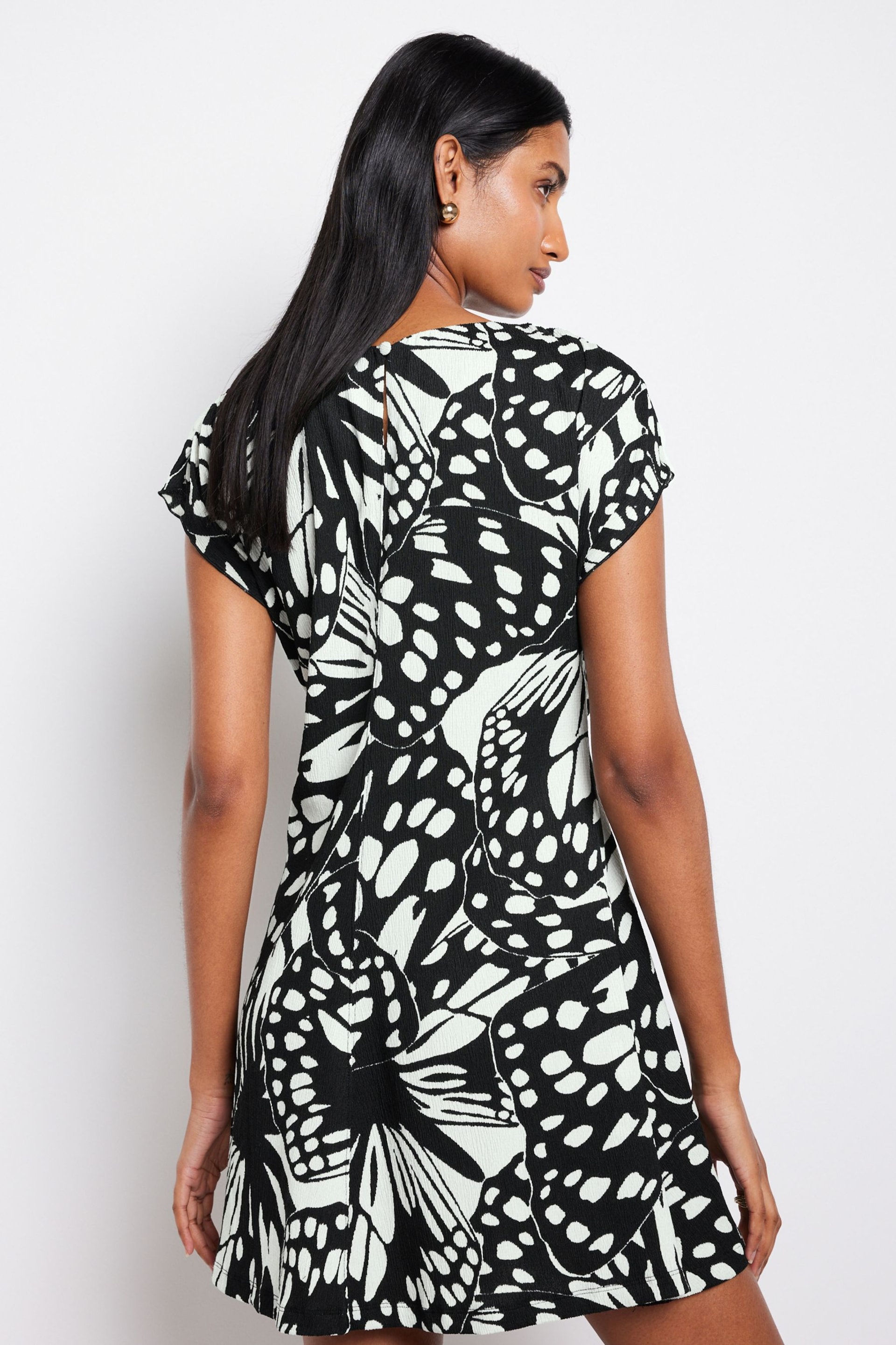 Mono Abstract Butterfly Textured Ruched Front Mini Dress - Image 3 of 4