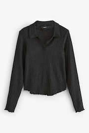 Black Long Sleeve Textured Collared Polo Shirt - Image 5 of 5