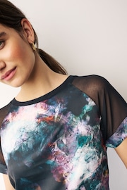 Blurred Floral Woven Mix Short Sleeve Raglan T-Shirt - Image 5 of 7