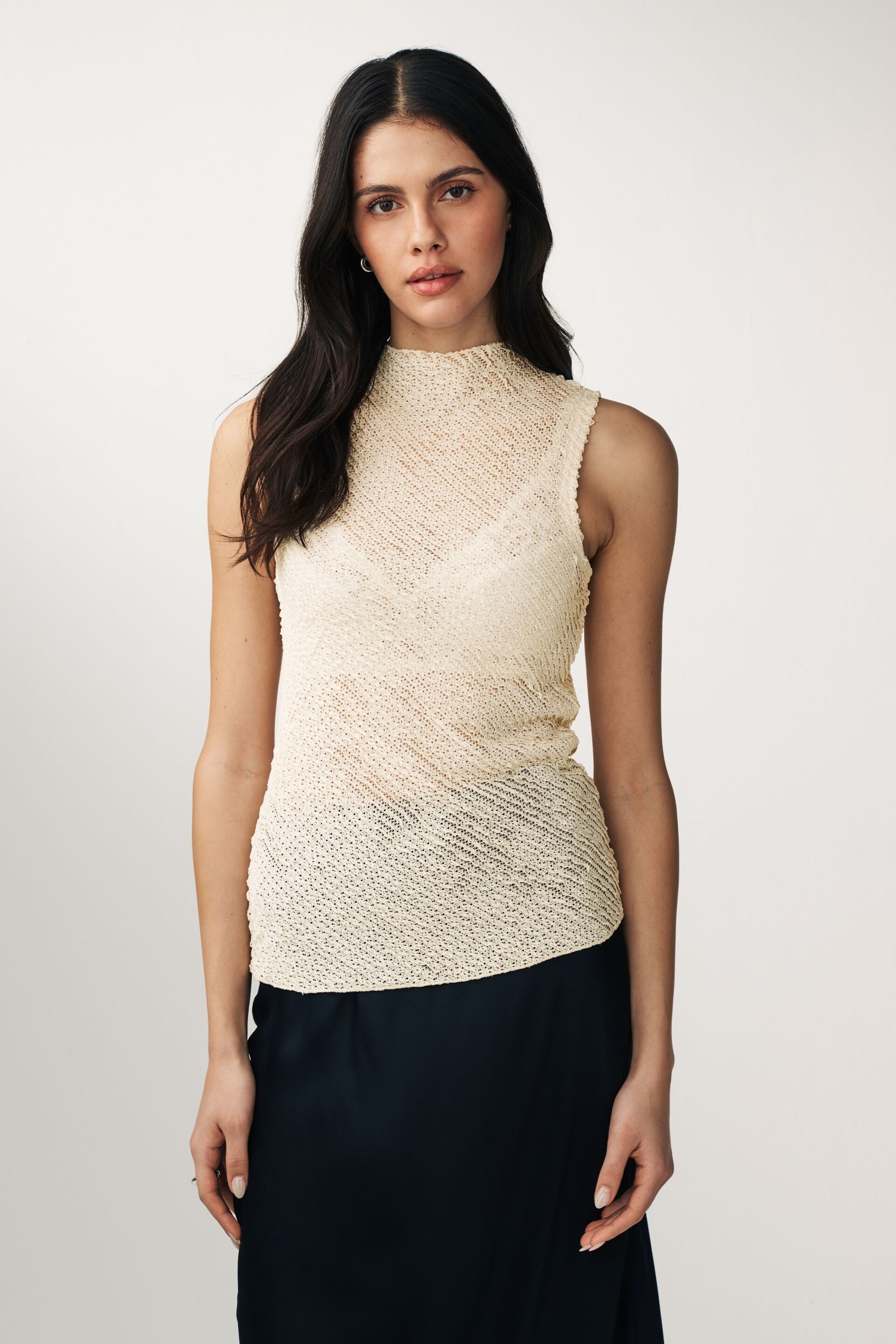 Ecru Cream Sleeveless Textured Tank Top - Image 1 of 6