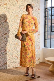 Seasons of May Morris & Co. Yellow Floral Long Sleeve Column Maxi Dress - Image 1 of 5