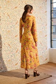 Seasons of May Morris & Co. Yellow Floral Long Sleeve Column Maxi Dress - Image 2 of 5