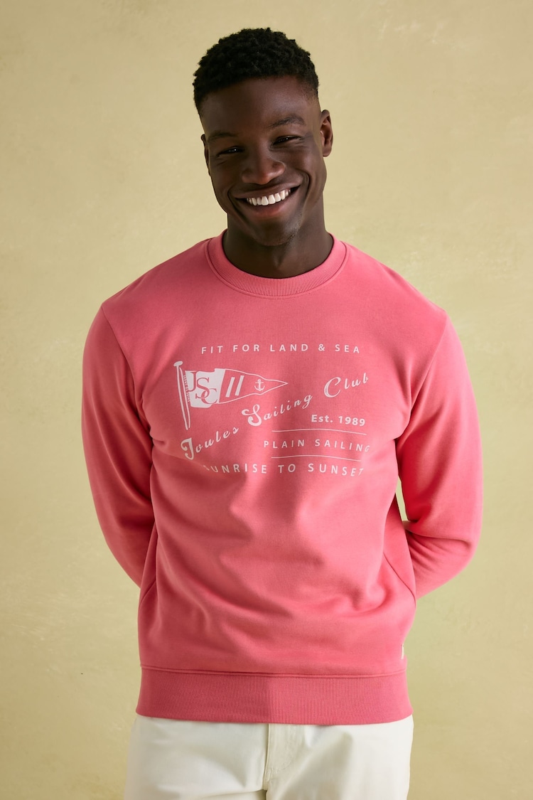 Joules Mason Pink Graphic Crew Neck Jumper - Image 1 of 6