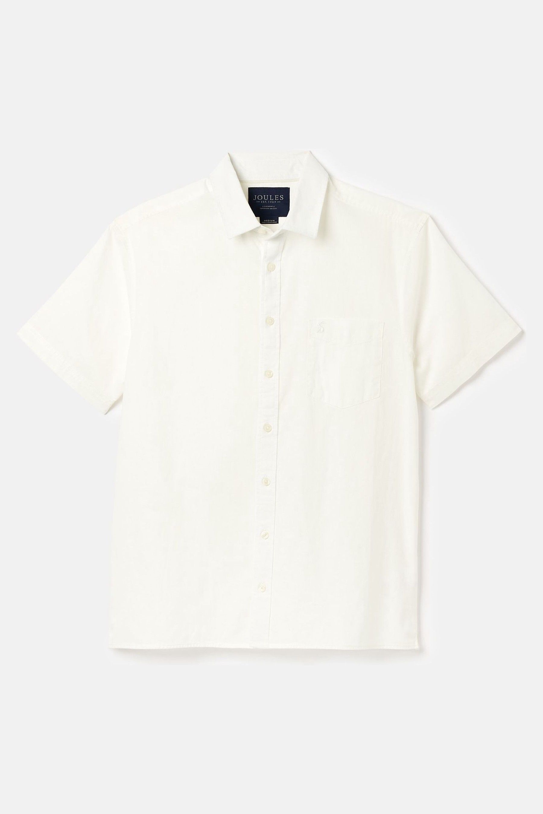 Joules Linen Blend White Plain Short Sleeve Shirt