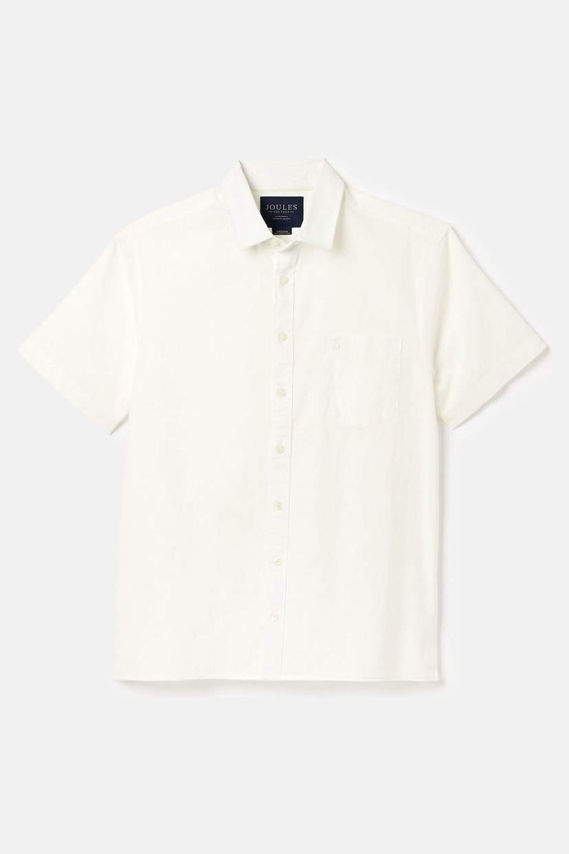 Joules Linen Blend White Plain Short Sleeve Shirt - Image 6 of 6