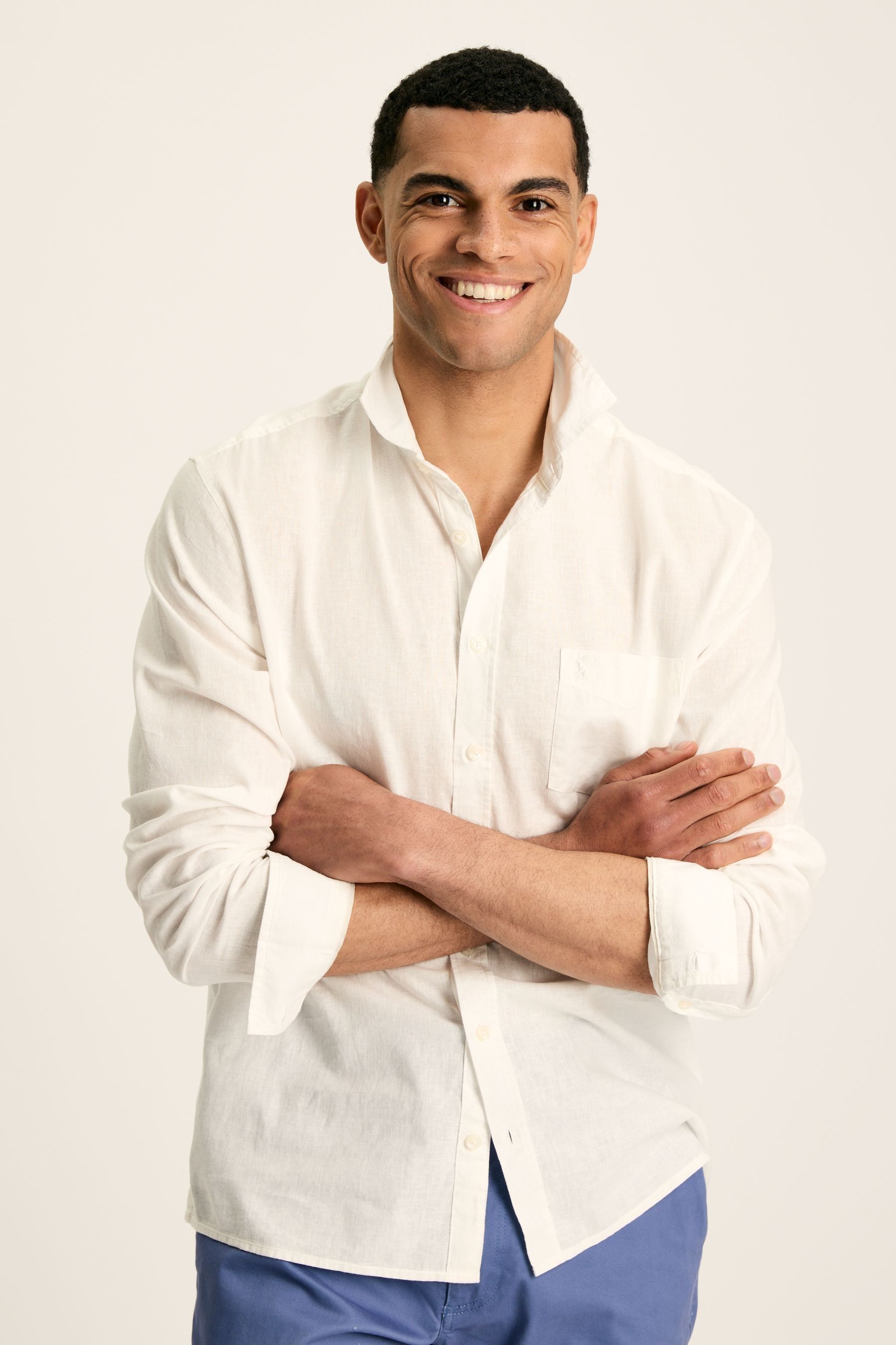 Buy Joules Linen Blend White Plain Long Sleeve Shirt from Next Luxembourg