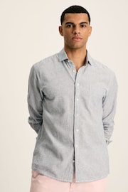 Joules Linen Blend Blue Stripe Plain Long Sleeve Shirt - Image 1 of 7