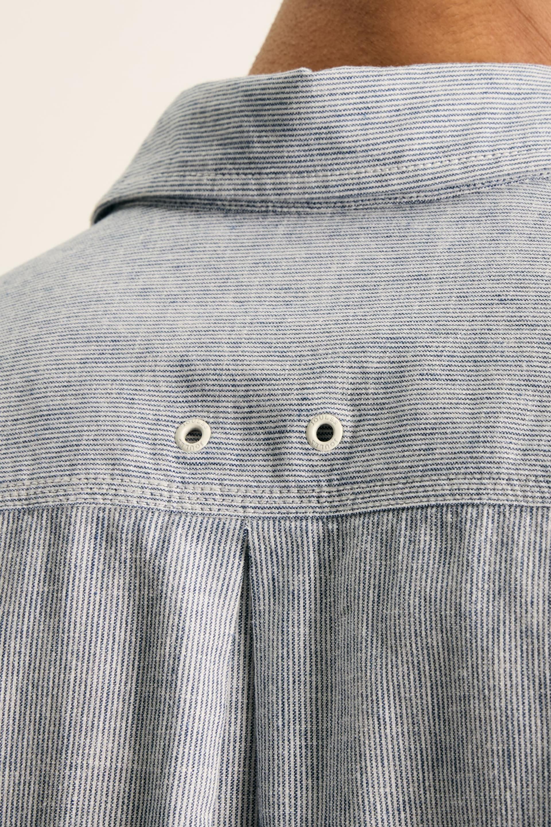 Joules Linen Blend Blue Stripe Plain Long Sleeve Shirt - Image 4 of 7