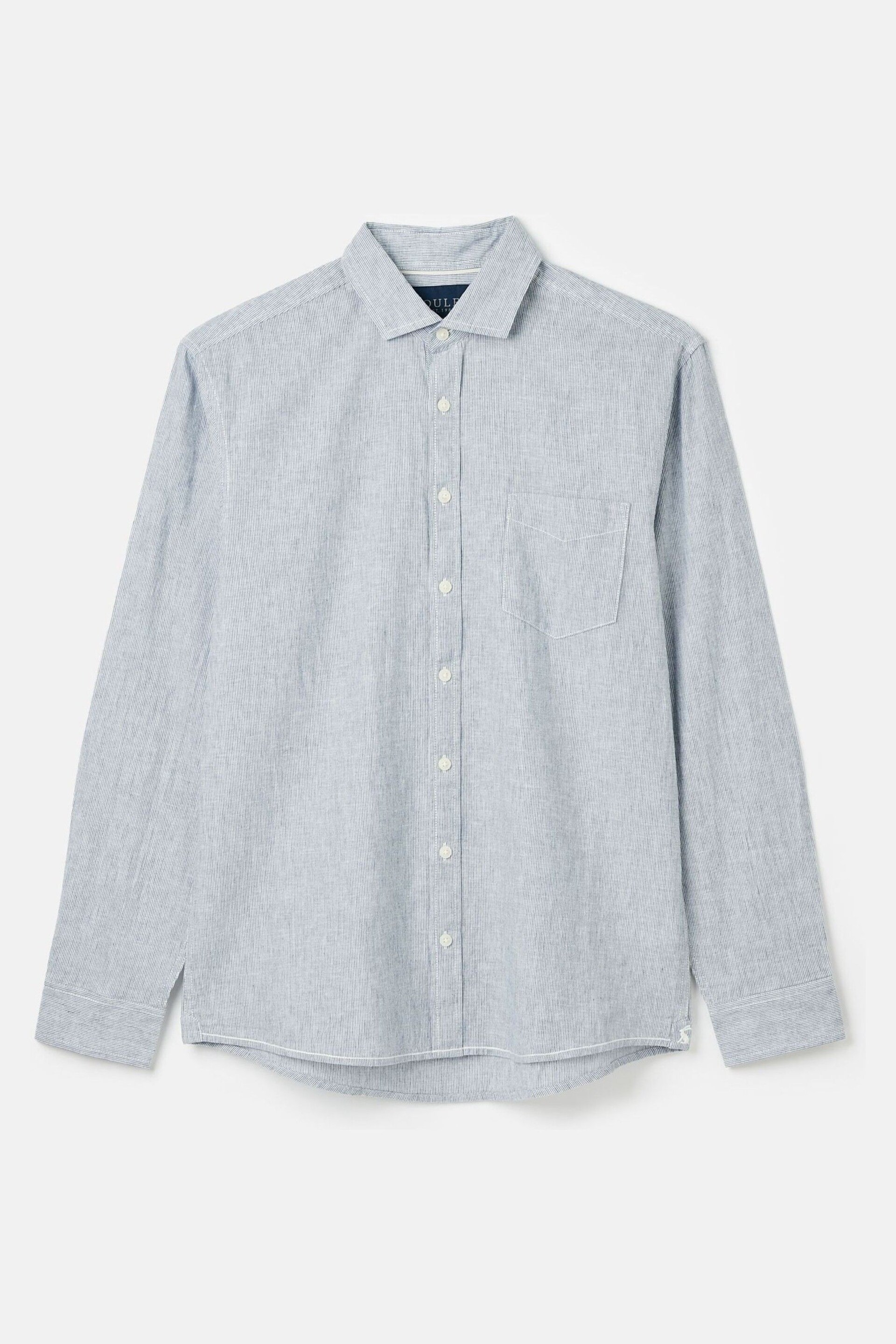Joules Linen Blend Blue Stripe Plain Long Sleeve Shirt - Image 6 of 7