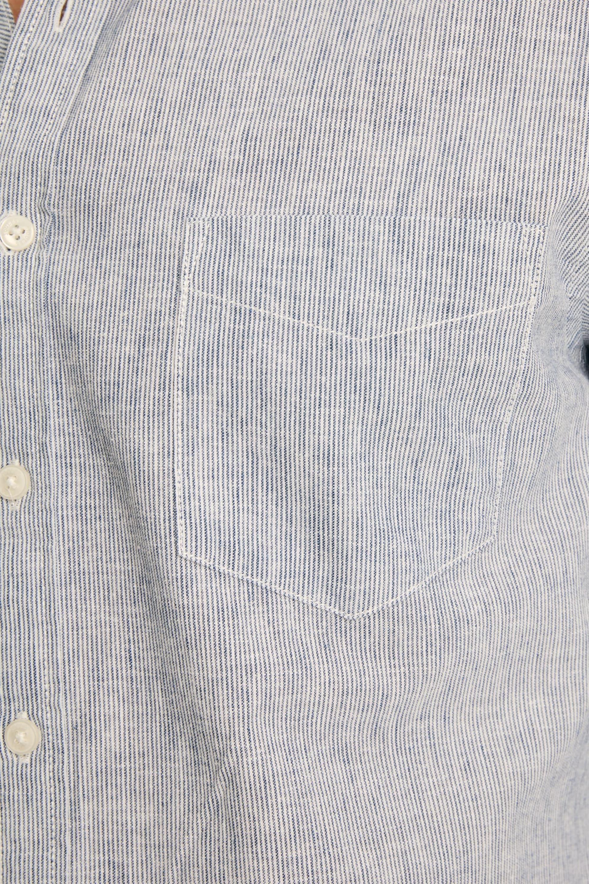 Joules Linen Blend Blue Stripe Plain Long Sleeve Shirt - Image 7 of 7