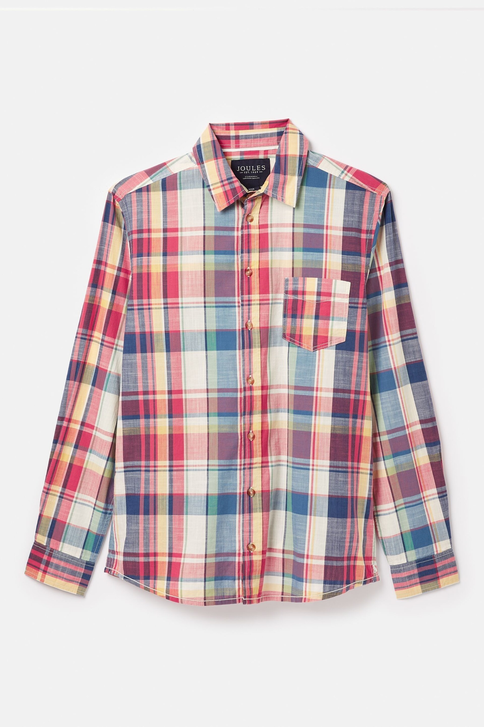 Joules Madras Blue/Pink Long Sleeve Cotton Check Shirt - Image 7 of 7