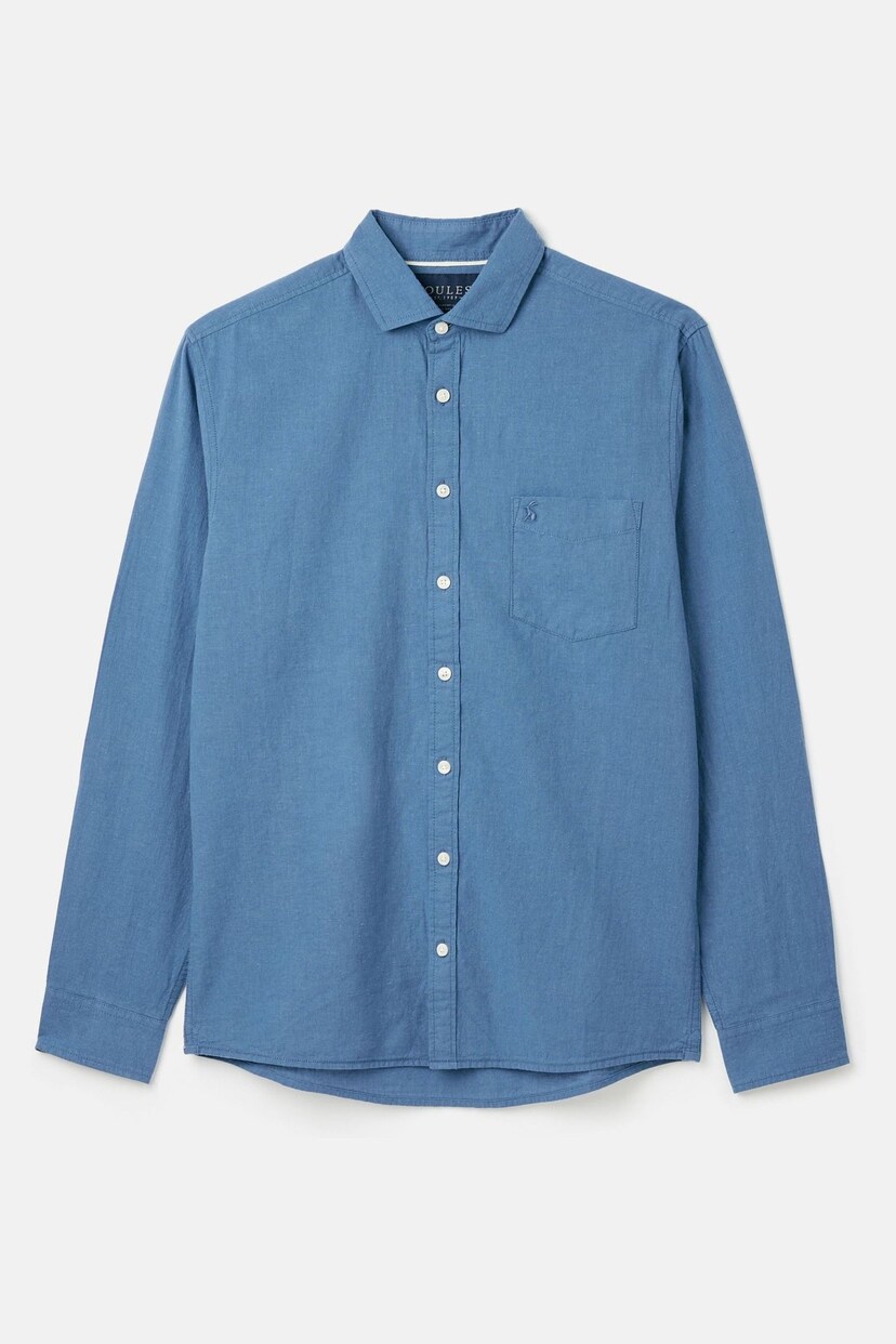 Joules Linen Blend Blue Plain Long Sleeve Shirt - Image 7 of 7