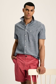 Joules Linen Blend Blue Plain Short Sleeve Shirt - Image 3 of 7
