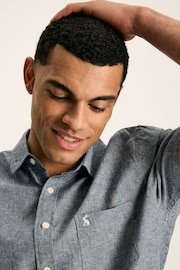 Joules Linen Blend Blue Plain Short Sleeve Shirt - Image 4 of 7