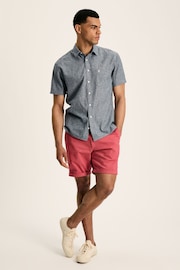 Joules Linen Blend Blue Plain Short Sleeve Shirt - Image 6 of 7