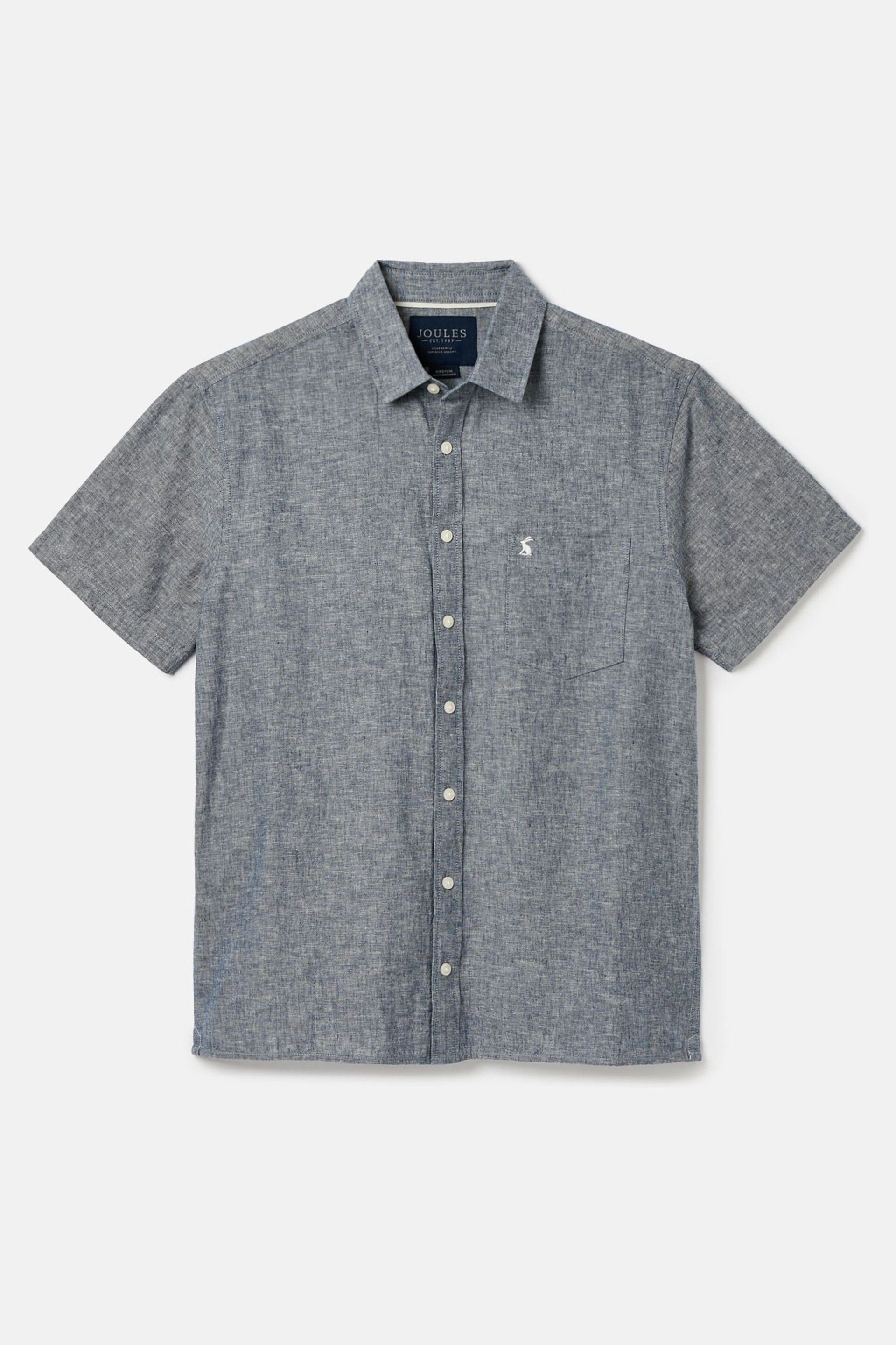 Joules Linen Blend Blue Plain Short Sleeve Shirt - Image 7 of 7