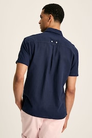 Joules Linen Blend Navy Blue Plain Short Sleeve Shirt - Image 2 of 6