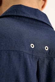 Joules Linen Blend Navy Blue Plain Short Sleeve Shirt - Image 5 of 6