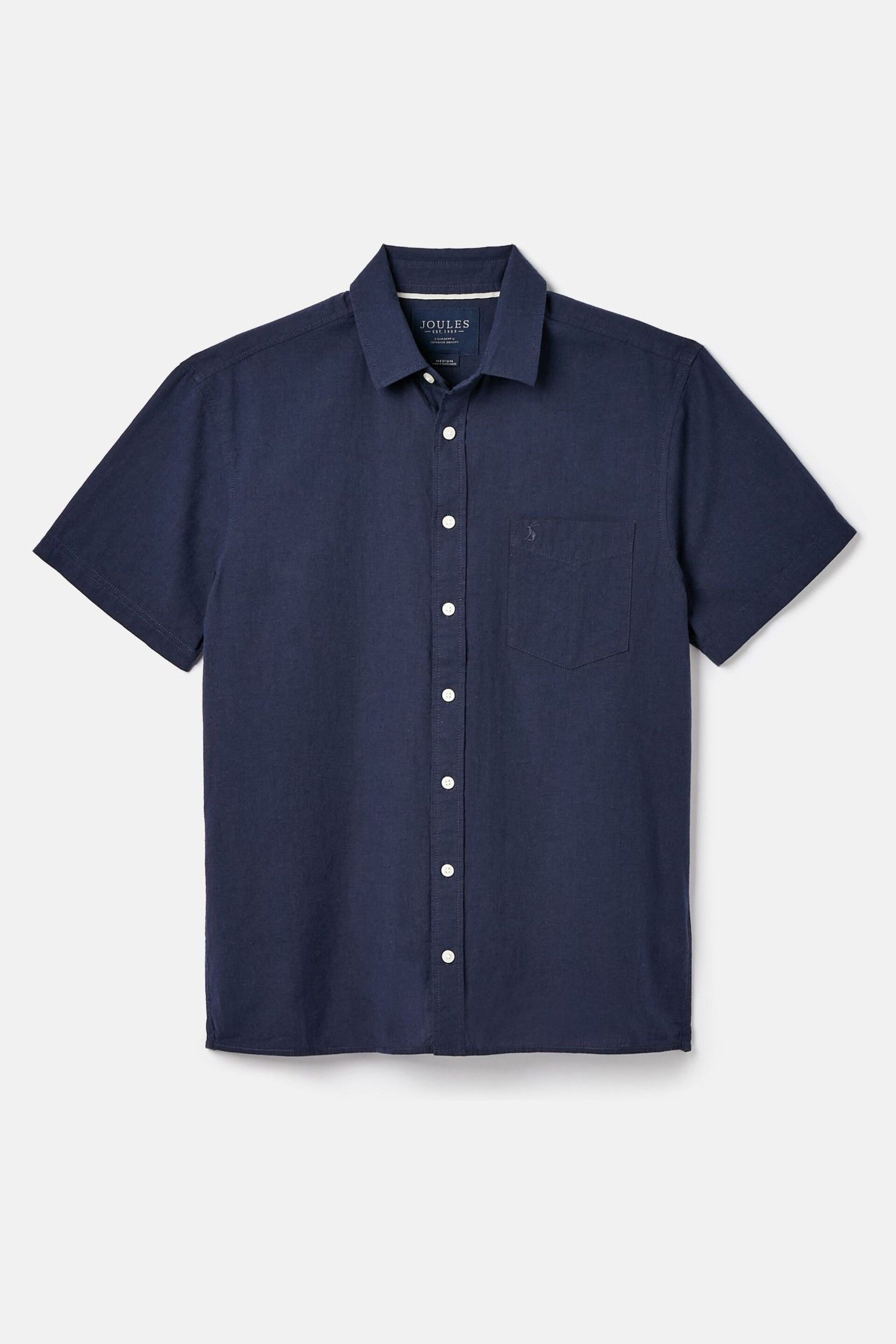 Joules Linen Blend Navy Blue Plain Short Sleeve Shirt - Image 6 of 6