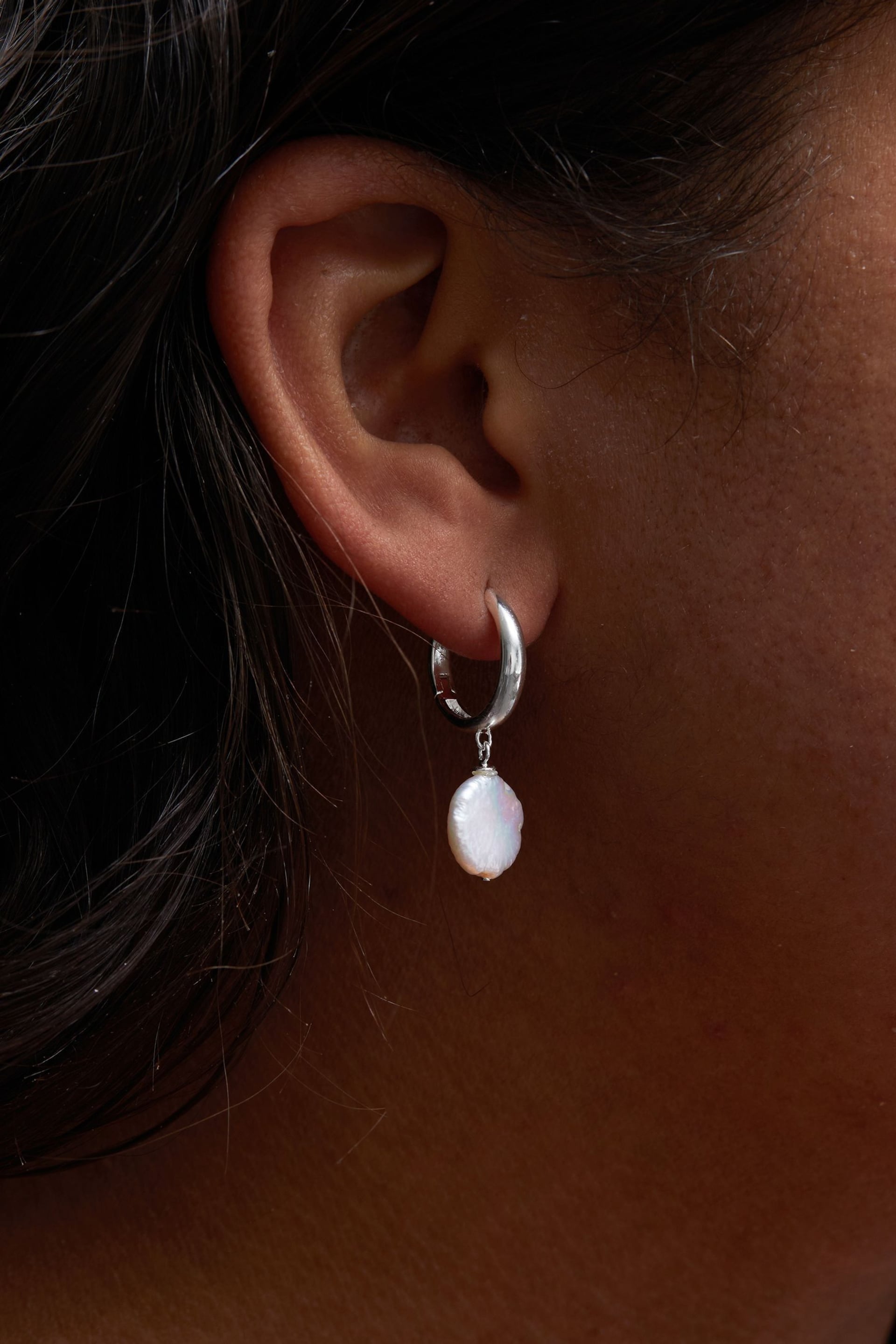 Simply Silver Silver Tone Freshwater Pearl Hoop Earrings - Image 3 of 3