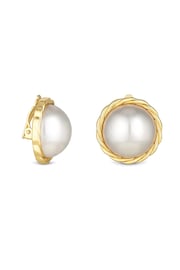 Jon Richard Gold Tone Large Pearl Bouton Clip Earrings - Image 1 of 2