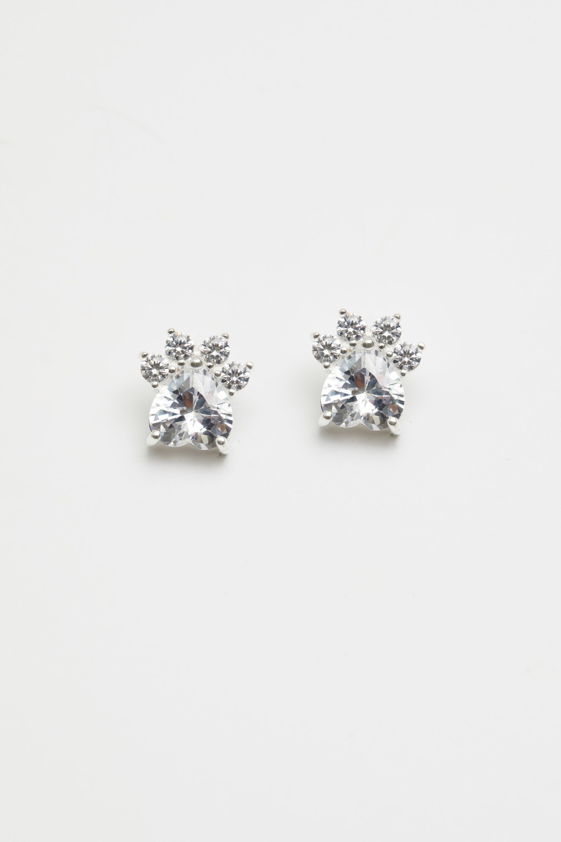 Simply Silver Sterling Silver 925 Paw Print Cubic Zirconia Earrings - Image 1 of 3