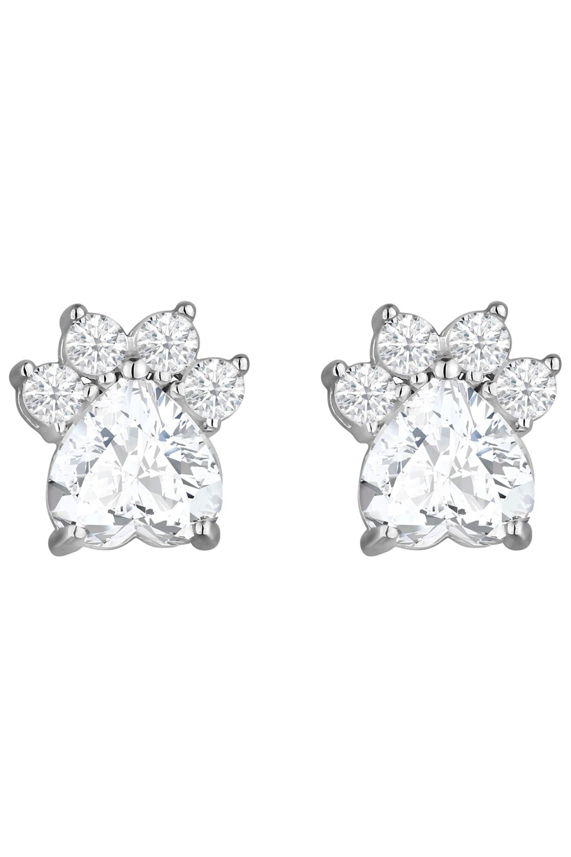 Simply Silver Sterling Silver 925 Paw Print Cubic Zirconia Earrings - Image 2 of 3