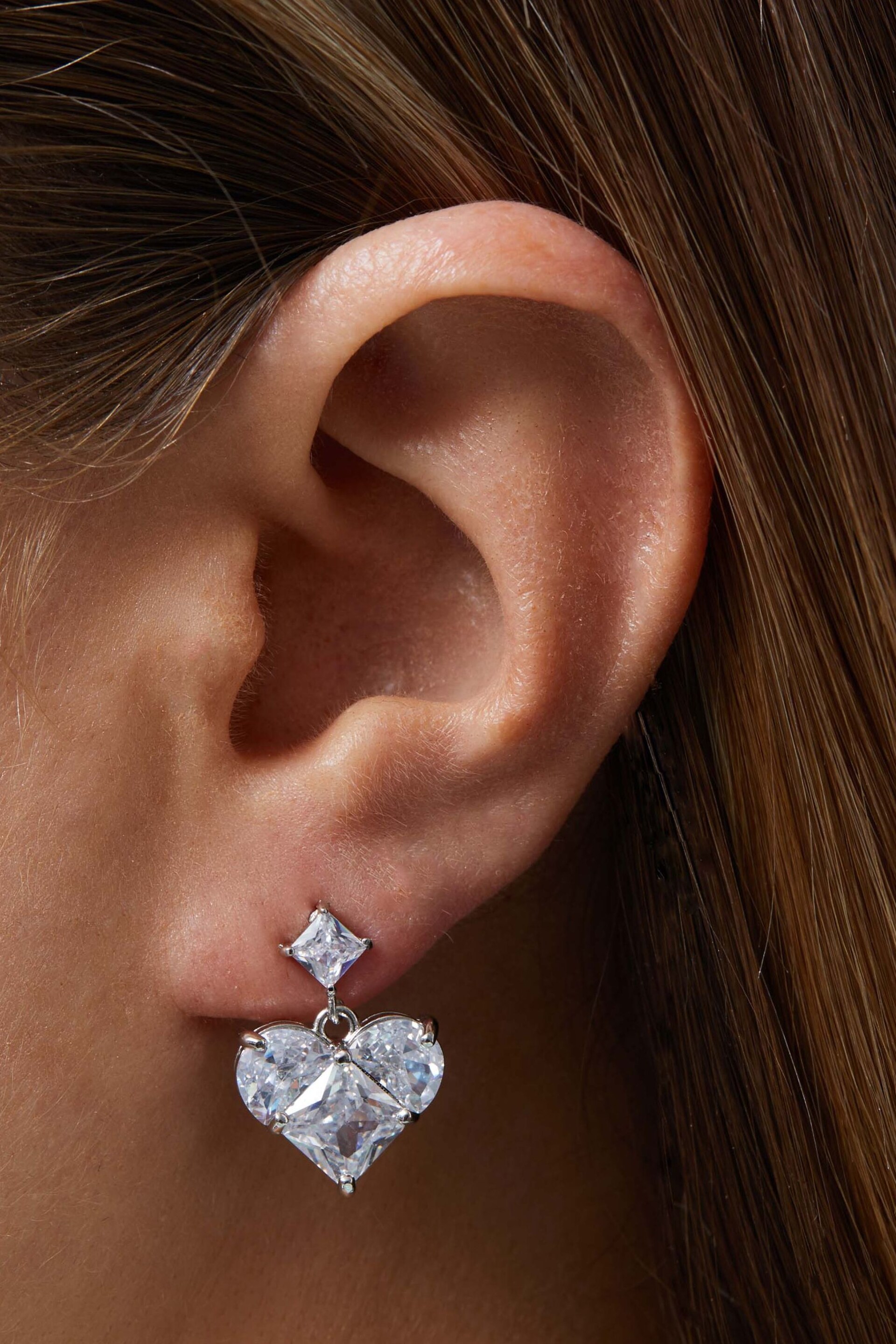 Jon Richard Silver Tone Cubic Zirconia Mixed Stone Heart Earrings - Image 2 of 3