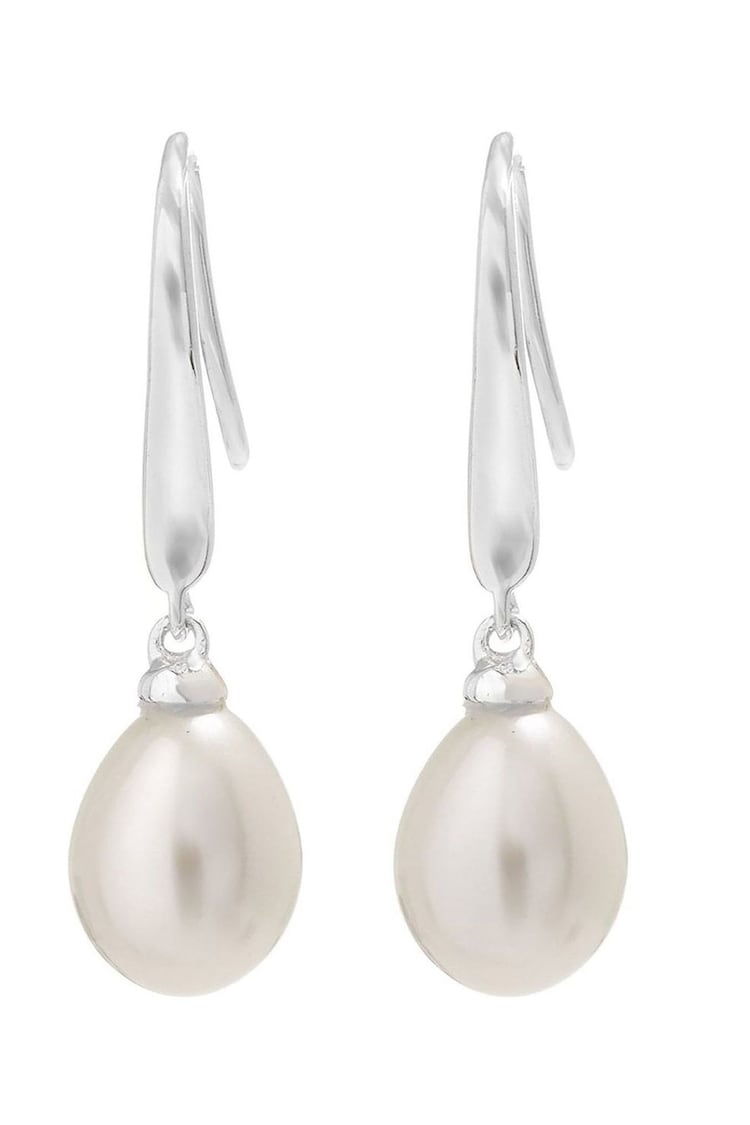 Simply Silver Sterling Silver Tone 925 Freshwater Pearl Cubic Zirconia Sleek Drop Earrings - Image 1 of 3