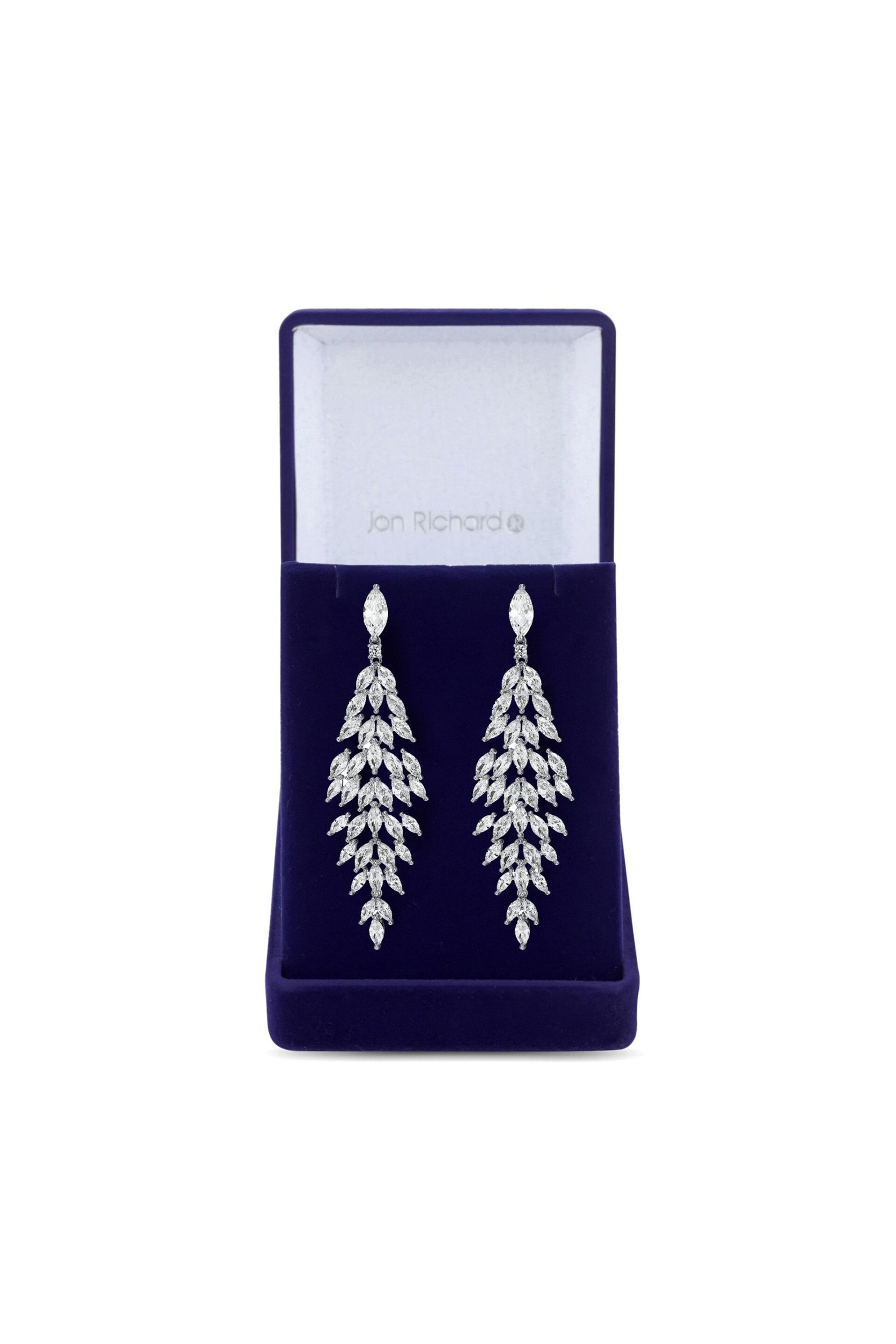 Jon Richard Silver Tone Rhodium Plated Cubic Zirconia Statement Crystal Navette Gift Boxed Drop Earrings - Image 1 of 3