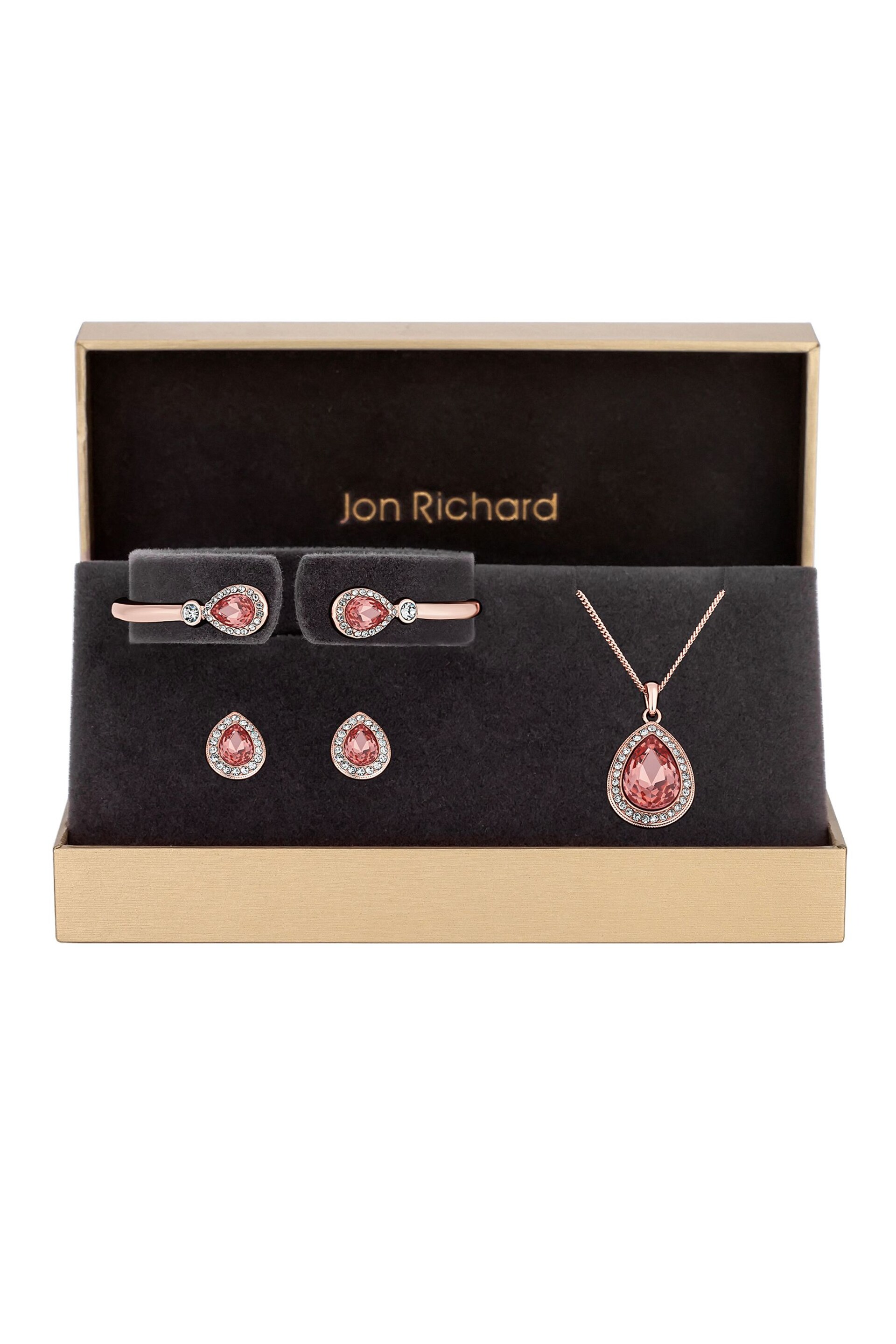 Jon Richard Rose Gold Plated With Pink Pear Crystals Trio Set - Gift Boxed - Image 1 of 3